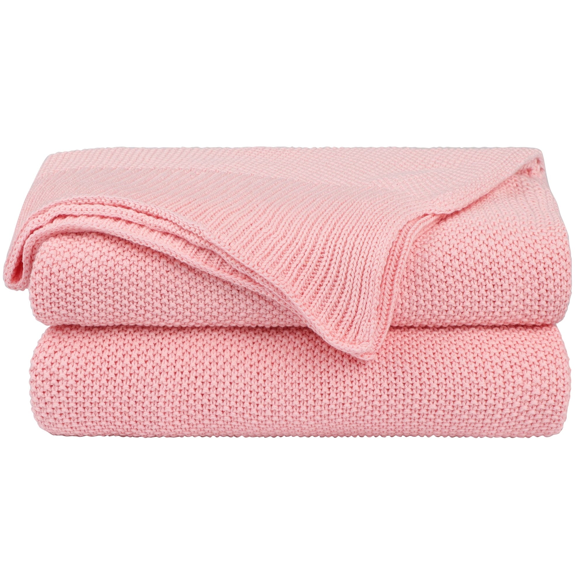 Pure Cotton Soft Cable Knit Throw Blanket Pink 50" x 70"