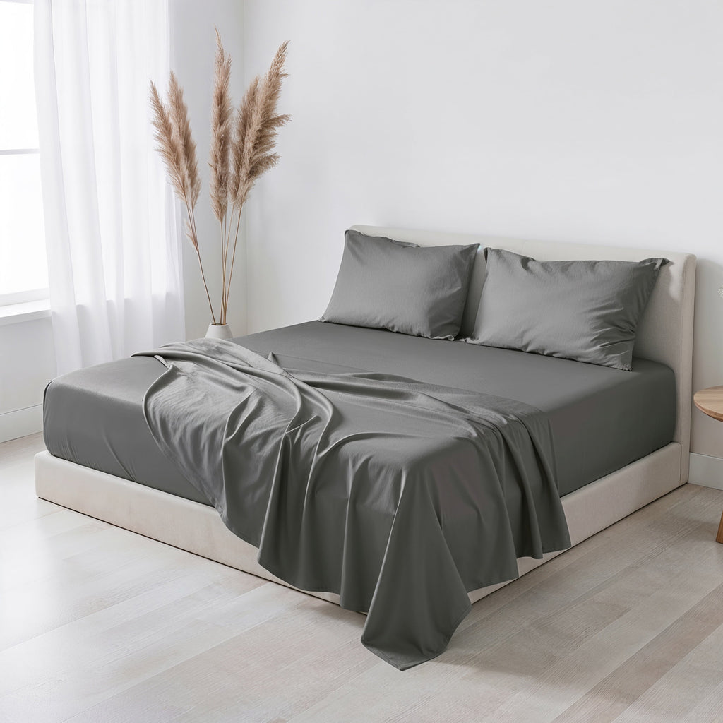 Virtu Bed Sheets Set, Deep Pocket Rayon Derived 4 Piece Queen Sheets sets, Gray