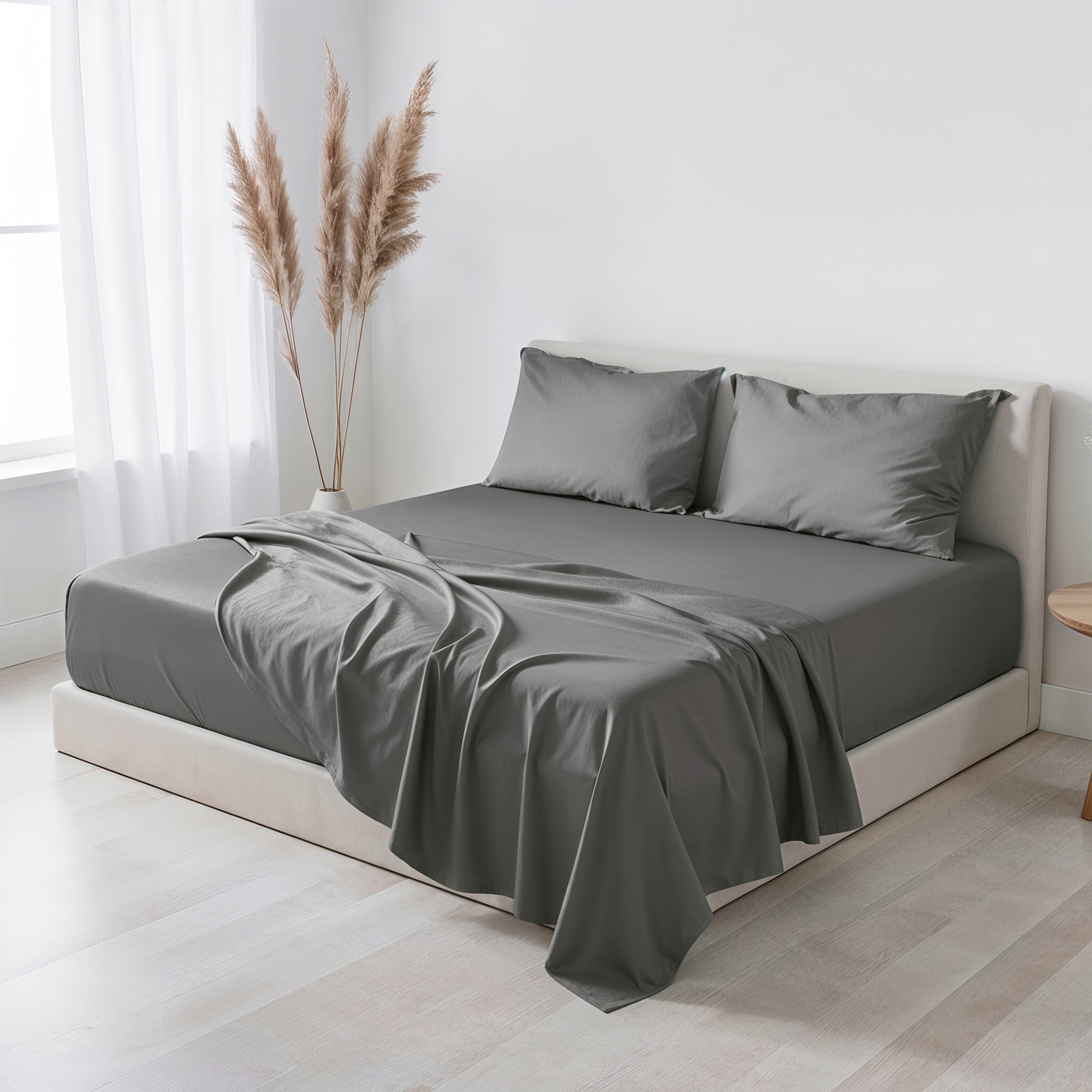 Virtu Bed Sheets Set, Deep Pocket Rayon Derived 4 Piece Queen Sheets sets, Gray