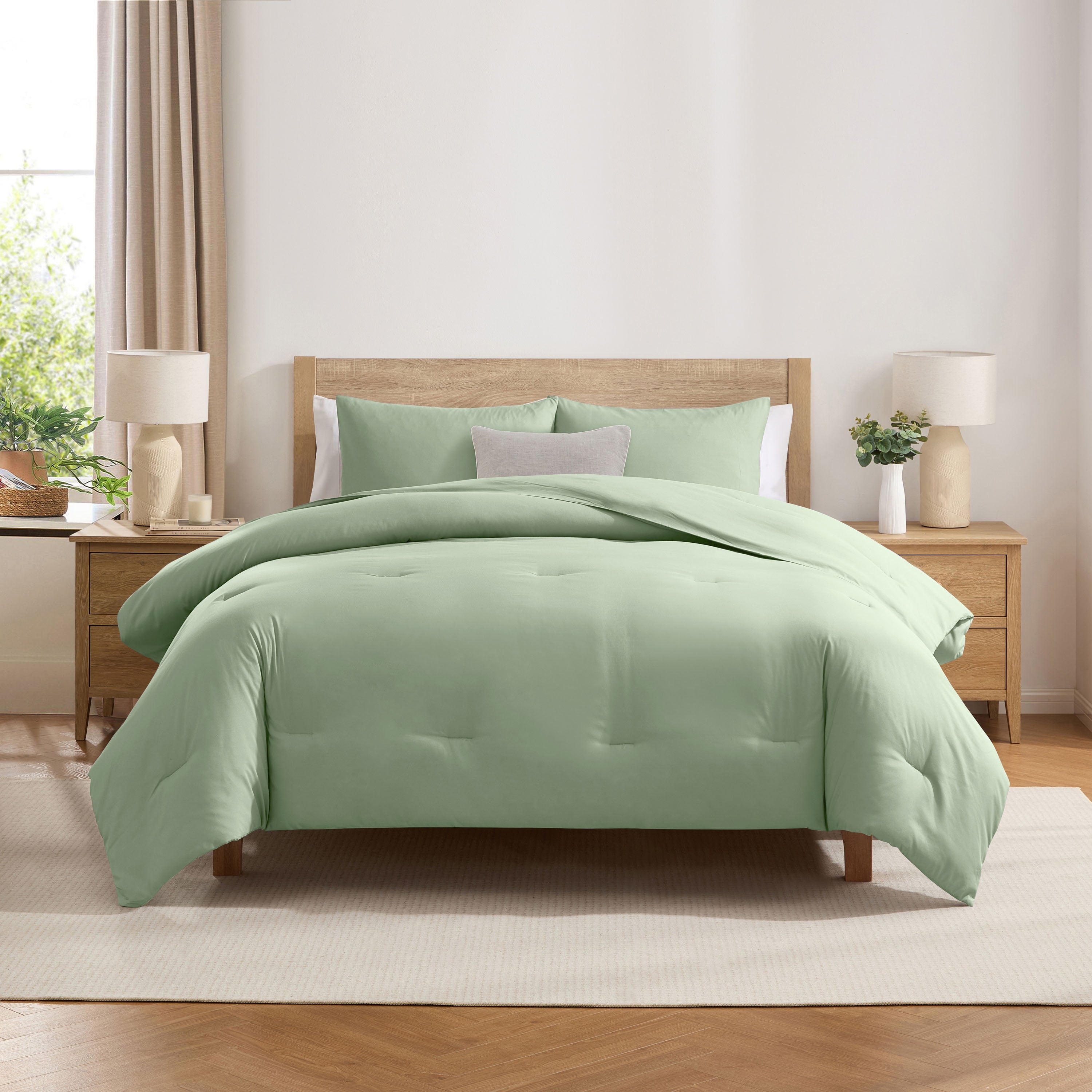 Comforter Sets, All Season Lightweight Solid Queen Comforter Set, 3-Pc Bedding Sets, Sage Green