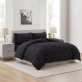 Queen Comforter Set, Seersucker Queen Size Comforter Set, 7-Pc All Season Bedding Comforter Set, Black