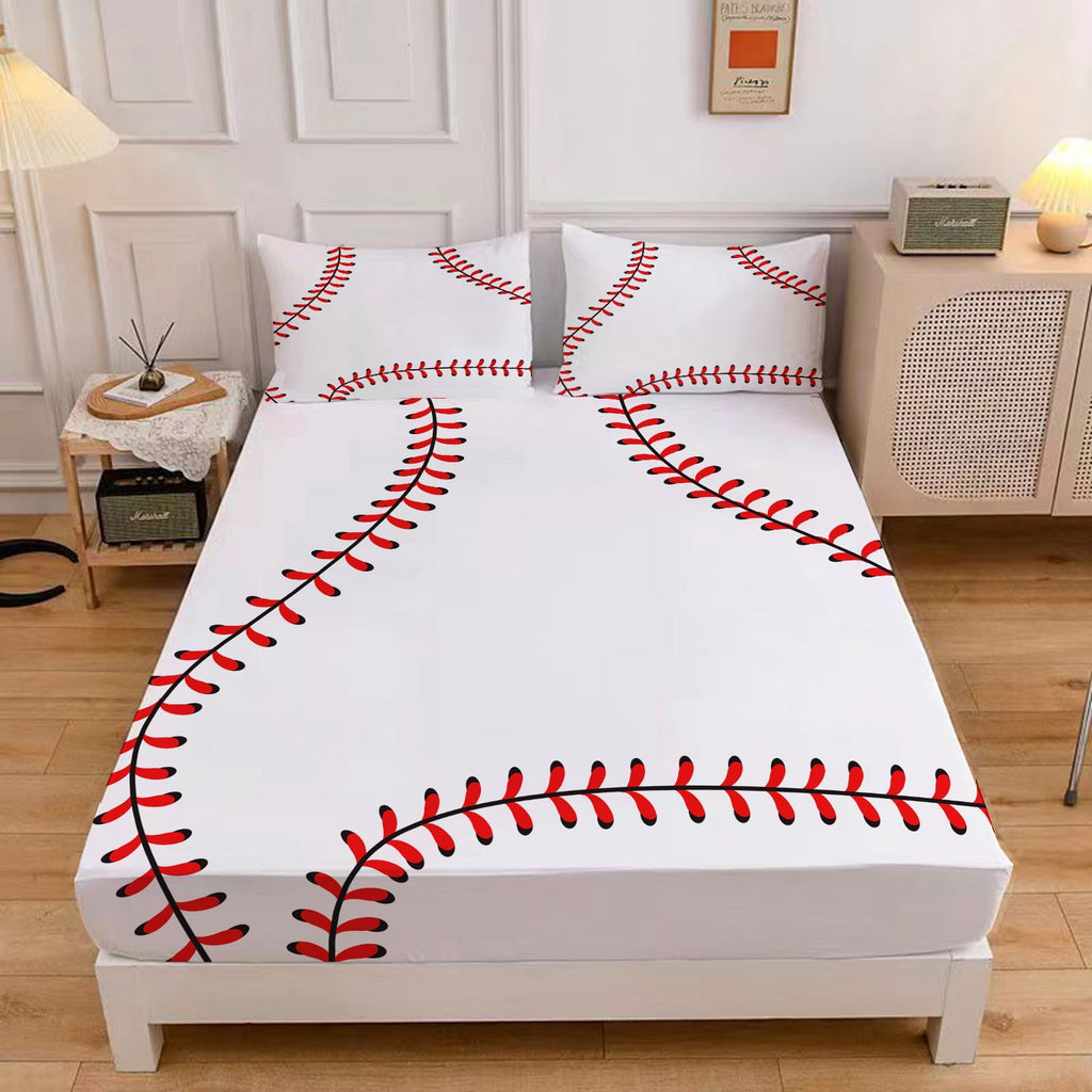 WASFDN Baseball Sheet Set Sports Theme Bedding Set for Kids 3D Baseball Pattern Bed Sheets Baseball Games Bed Sheet Set Room Decor,Full Size
