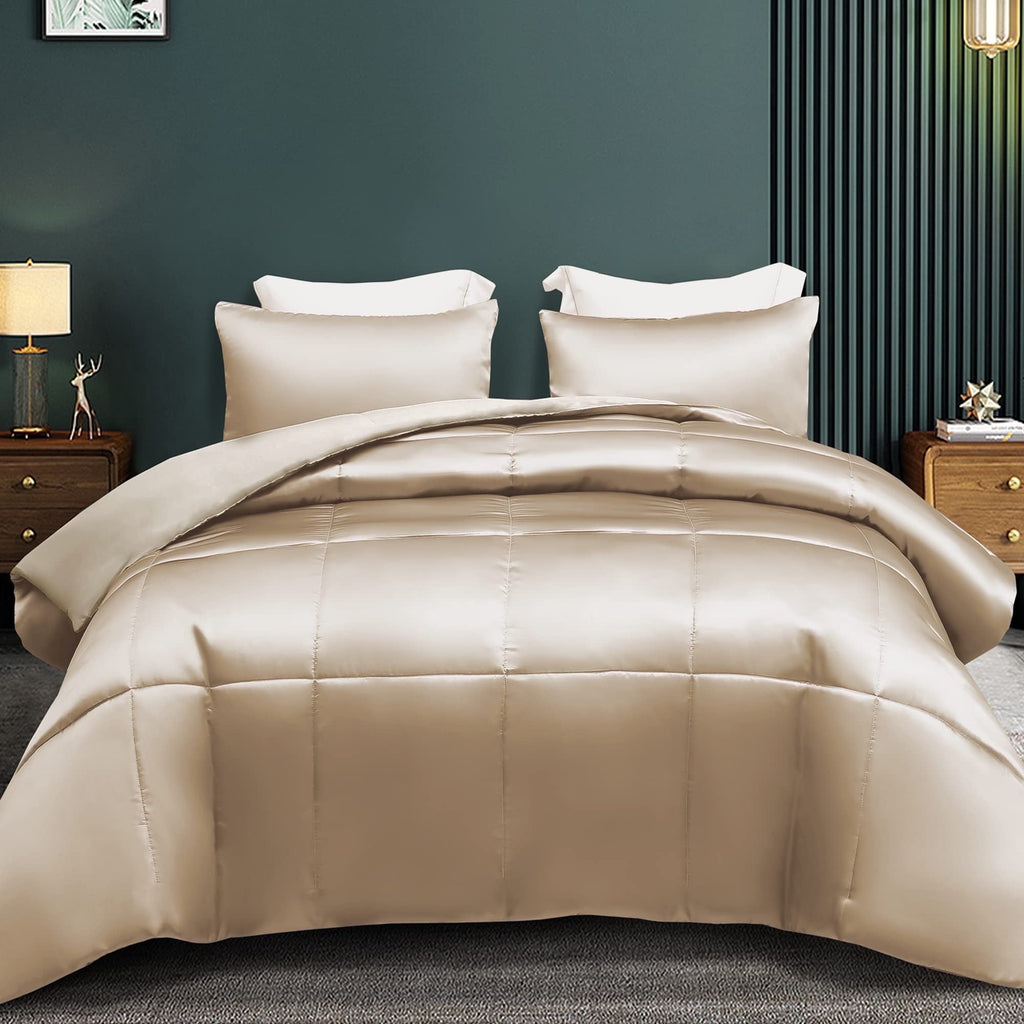 3-Piece Reversible Silky Soft King Size Comforter Bedding Set, Luxurious Satin Comforters with 2 Satin Pillowcases, L...