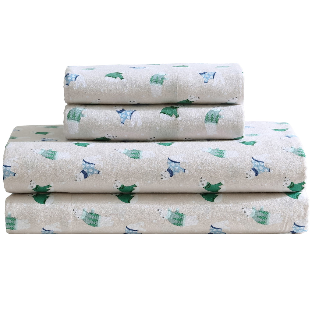 Winter Nights Cotton Flannel Sheet Set, King, Holiday Bears