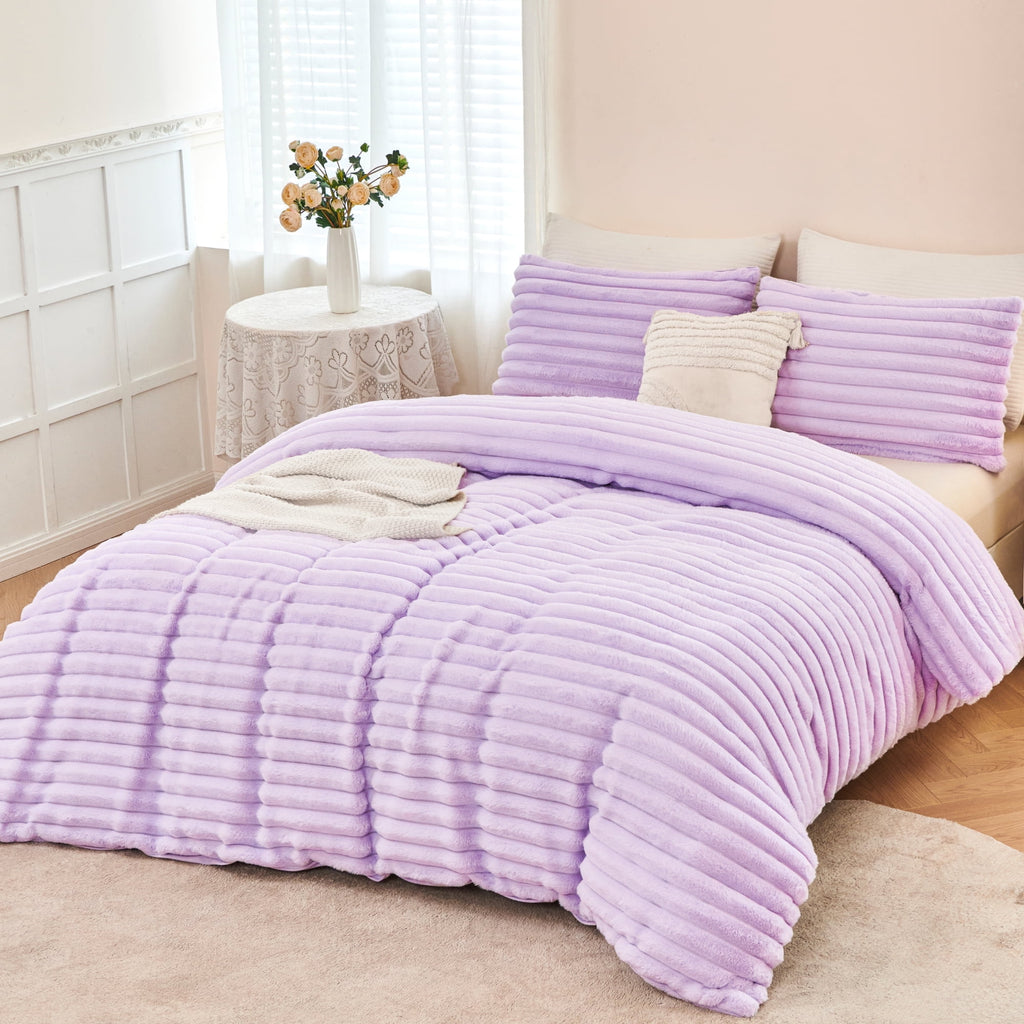 ZRNBAST Fleece Twin Comforter Set, Light Purple Super Soft Furry Plush Bedding, Luxury Fluffy Fuzzy Heavy Bed Set for Winter with 2 Pillowca