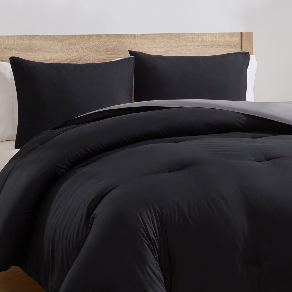 Comforter Sets, All Season Lightweight Reversible Queen Comforter Set, 3-Pc Bedding Sets, Black/Charcoal gray - Image 6