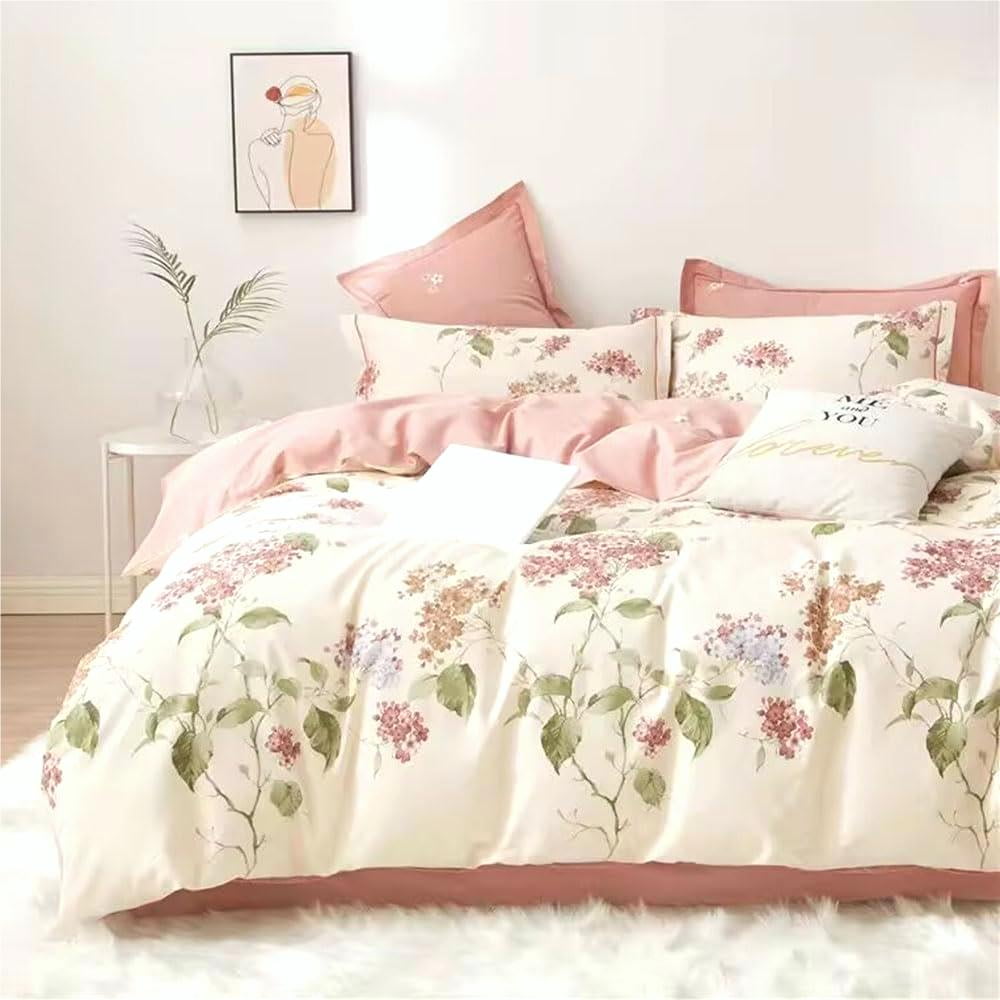 Jolusere White with Pink Flowers King Comforter Sets, 3 Pieces Chic Garden Style Reversible Bedding Sets for Adults All Season - Image 2