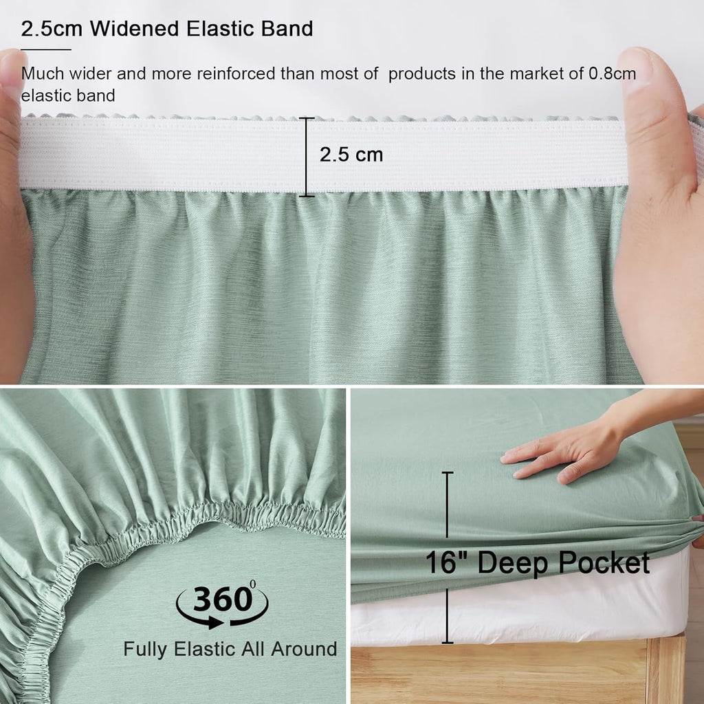 PHF Bamboo Bed Sheet Sets, 4 Pieces King Silky Soft Bedding Sheets, 1800 Thread Count 16 Inch Deep Pockets, Sage Green - Image 5