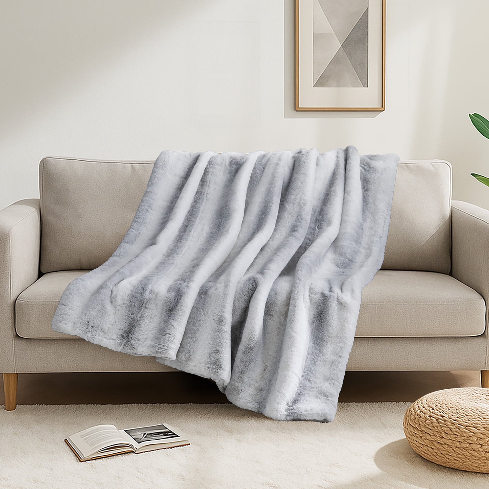 Luxury Faux Fur Throw Blanket for Bed Super Thick Warm Fuzzy Blankets for Bedroom Living Room, 60" x 80", White - Image 2