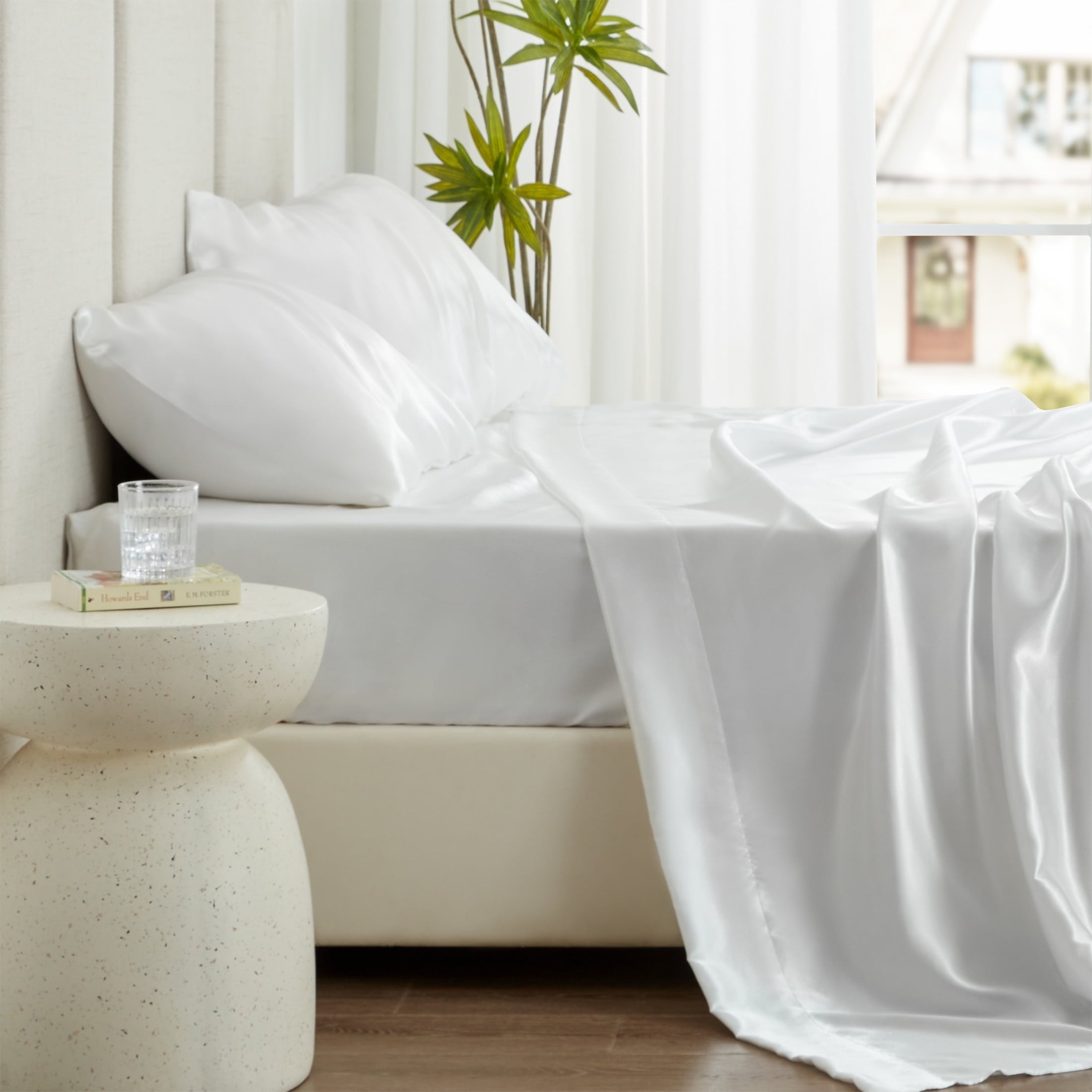 Love's cabin Satin Sheets Full Sheet Set Deep Pocket Luxury Silky Bed Sheets for Hair and Skin 4 Pieces, White - Image 4