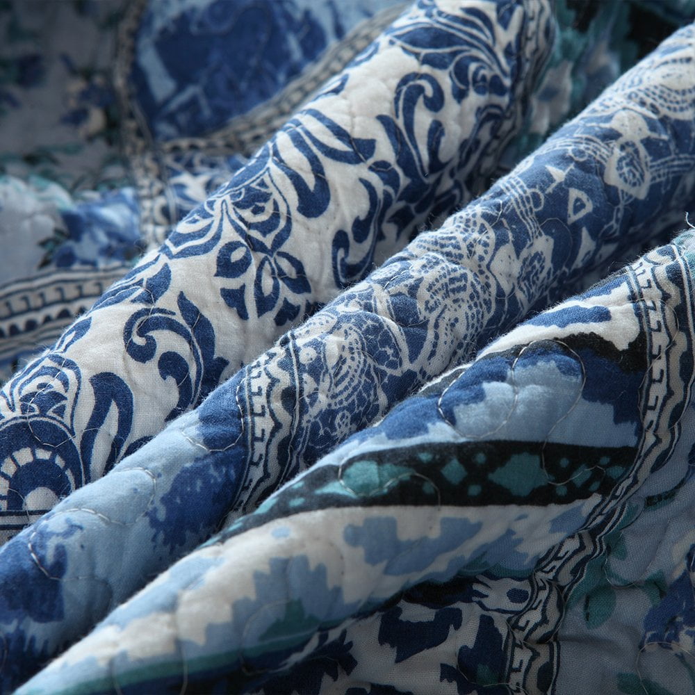 WannaToo Quilt Comforter Cotton Bedding Set With Shams, Vintage Blue, King - Image 6