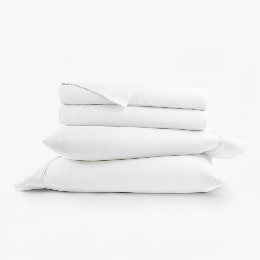 100% Cotton Flannel Bed Sheets Set for Full Size Bedding in White - Image 2