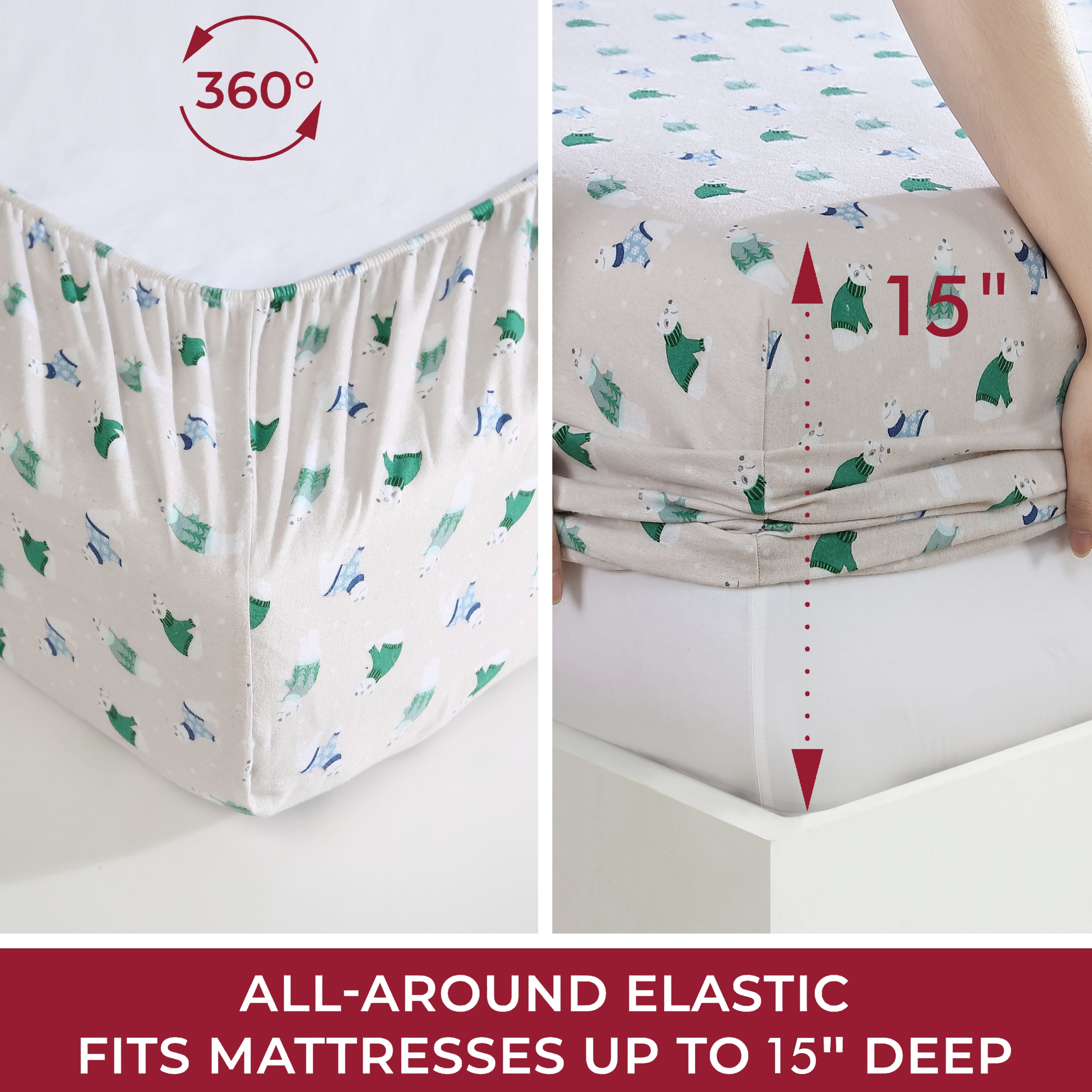 Winter Nights Cotton Flannel Sheet Set, King, Holiday Bears - Image 4