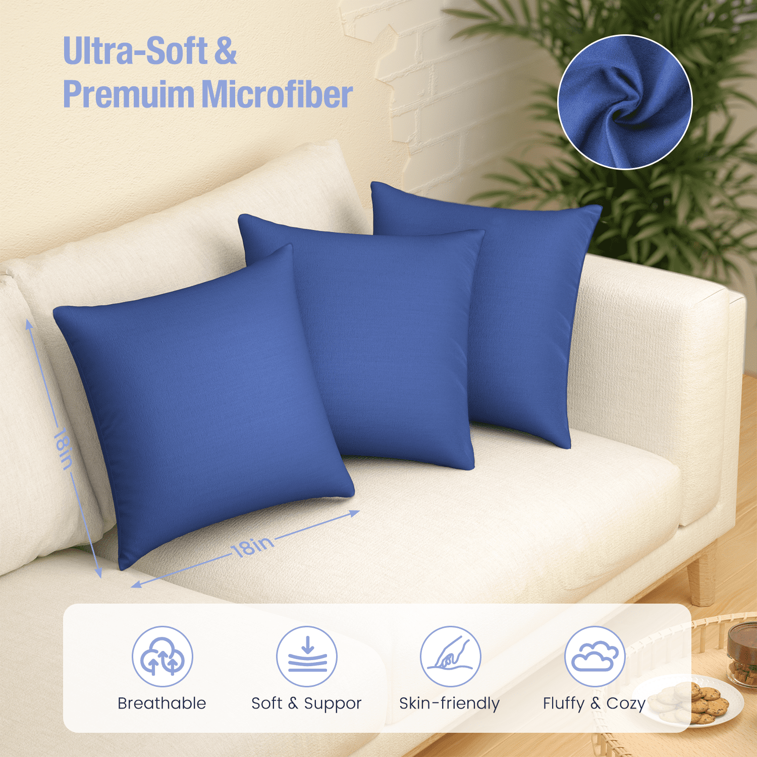 Throw Pillow Inserts Set of 2, Indoor Decorative 18x18 inches Square Pillows for Couch, Sofa, Bed, Supportive Cushion and Sham with Premium - Image 5