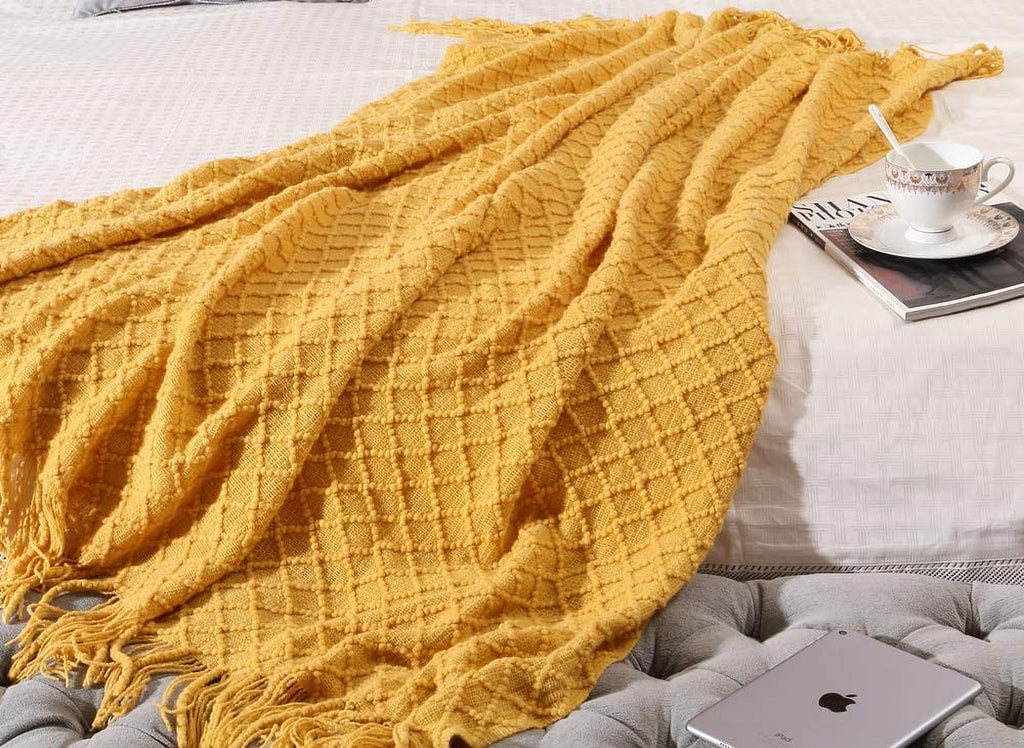 Decorative Soft Spring Summer Fall Throw Blanket ,for Couch Sofa Chair Bed,50''X60'',Mustard Yellow - Image 4