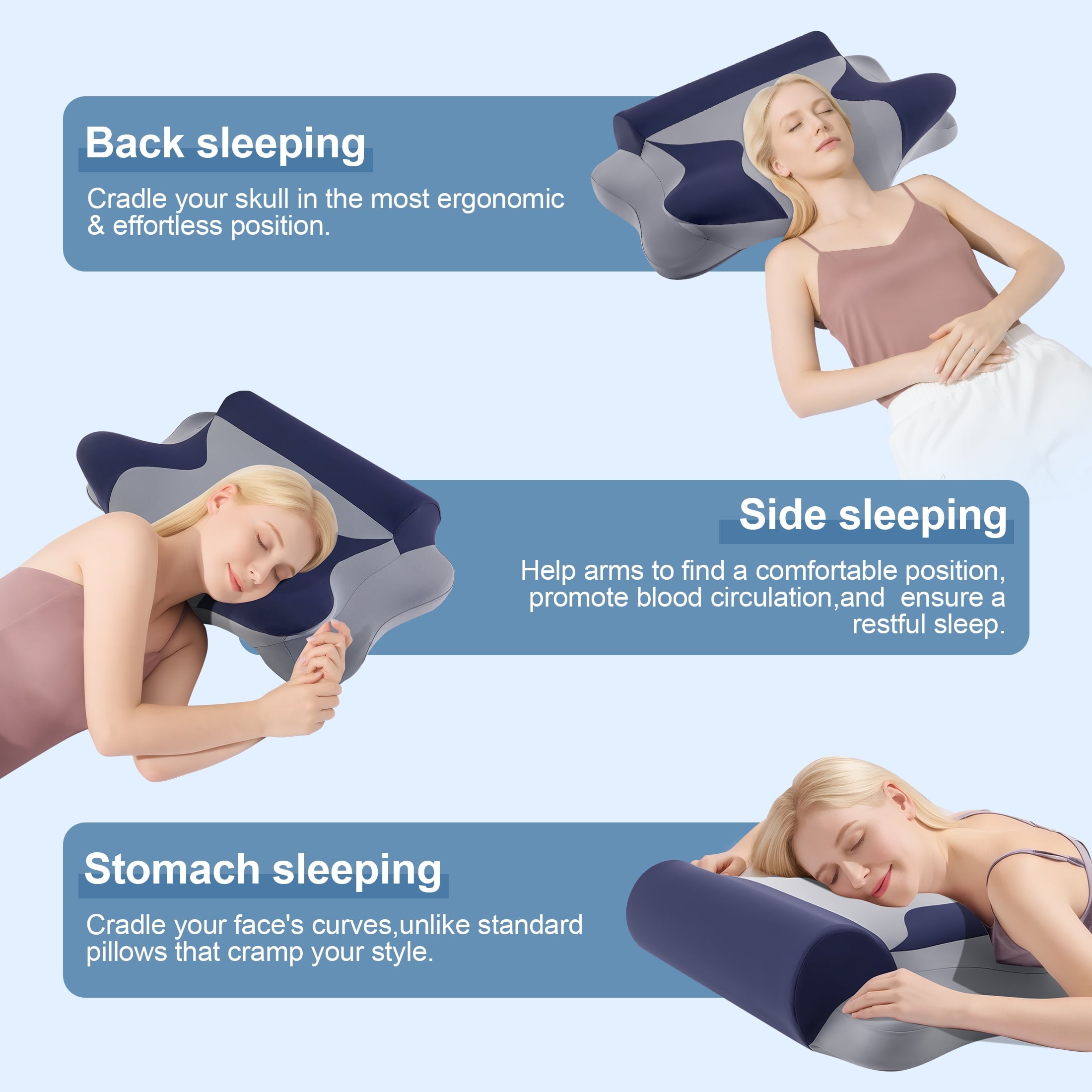 Cooling Bed Pillow for Neck & Shoulder Pain Relief, Cervical Support Comfort Pillow for Side Back Stomach Sleeper, Er... - Image 3