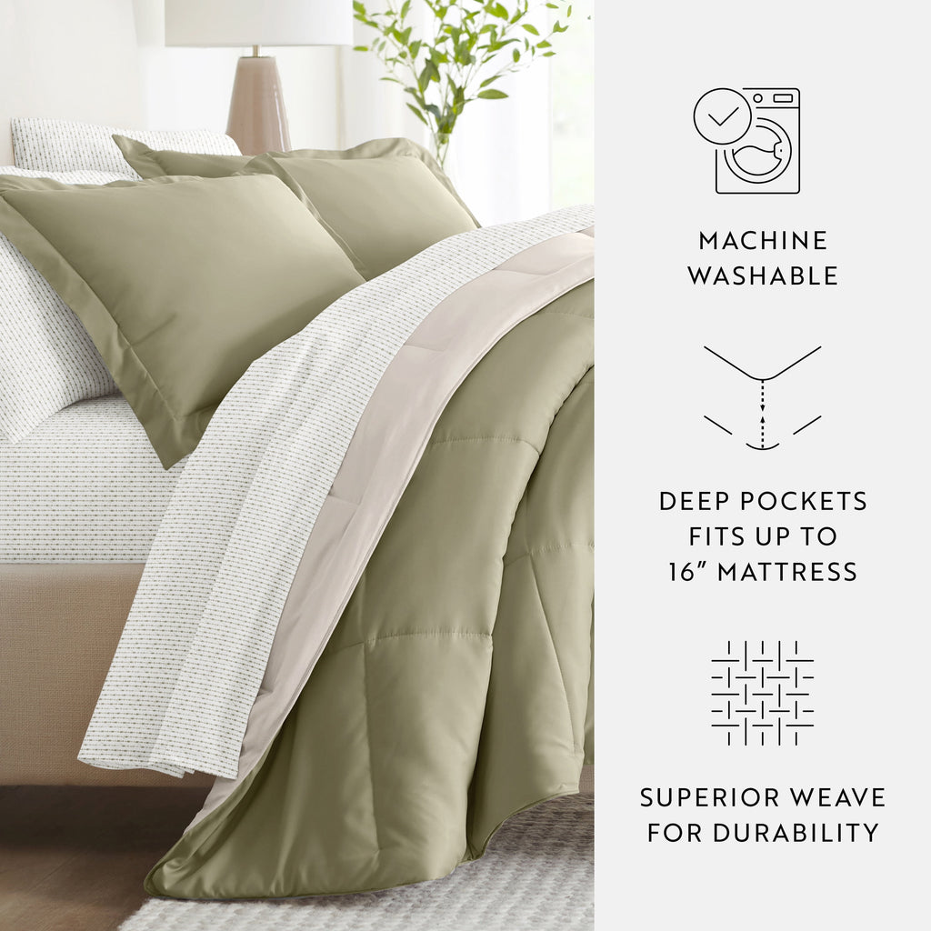 5 Piece Bedding Bundle, Reversible Comforter and Patterned Sheet Set, Twin - Image 5