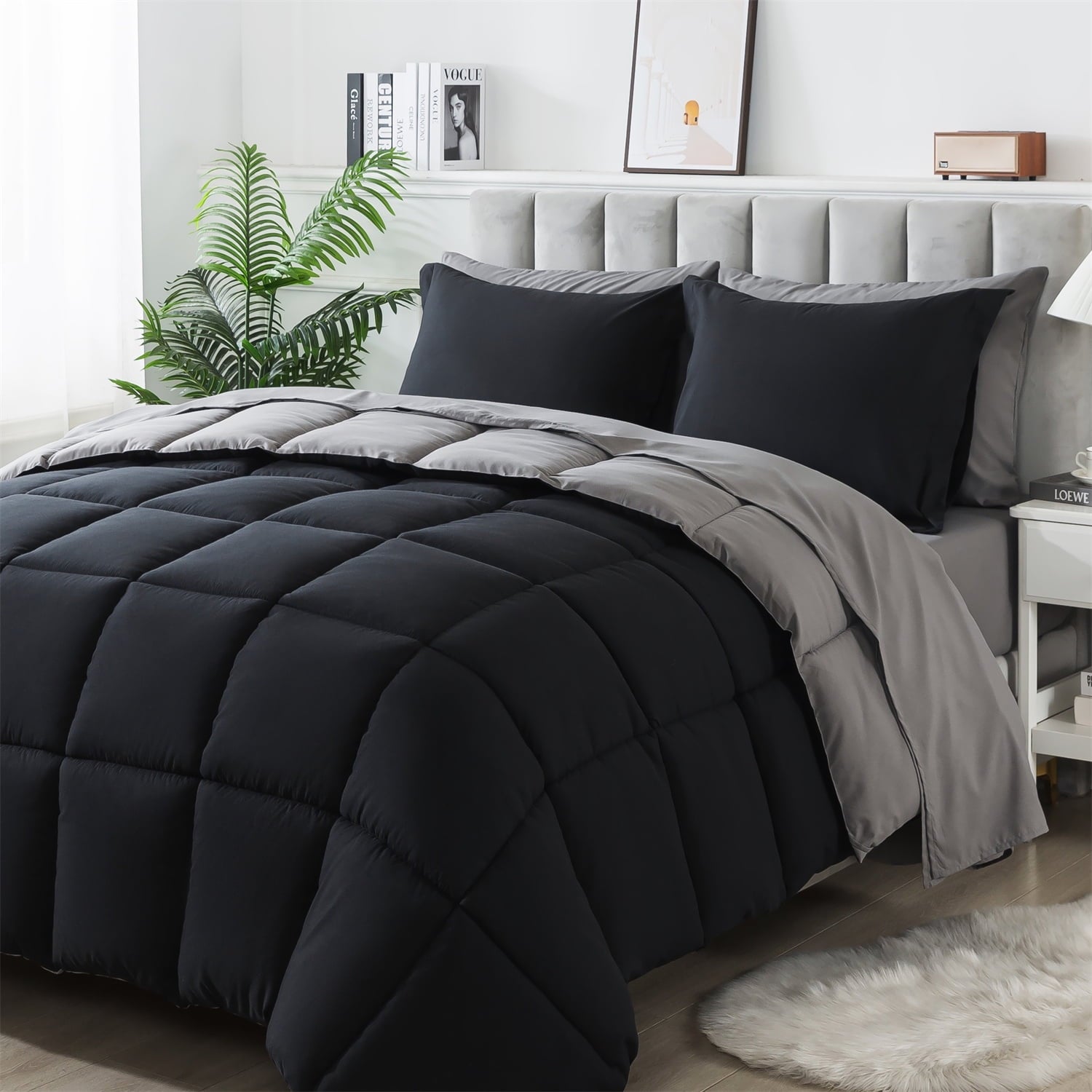 Queen Size 7 Piece Comforter Set | Bed in a Bag for Unisex Adult | Black/Gray - Image 3