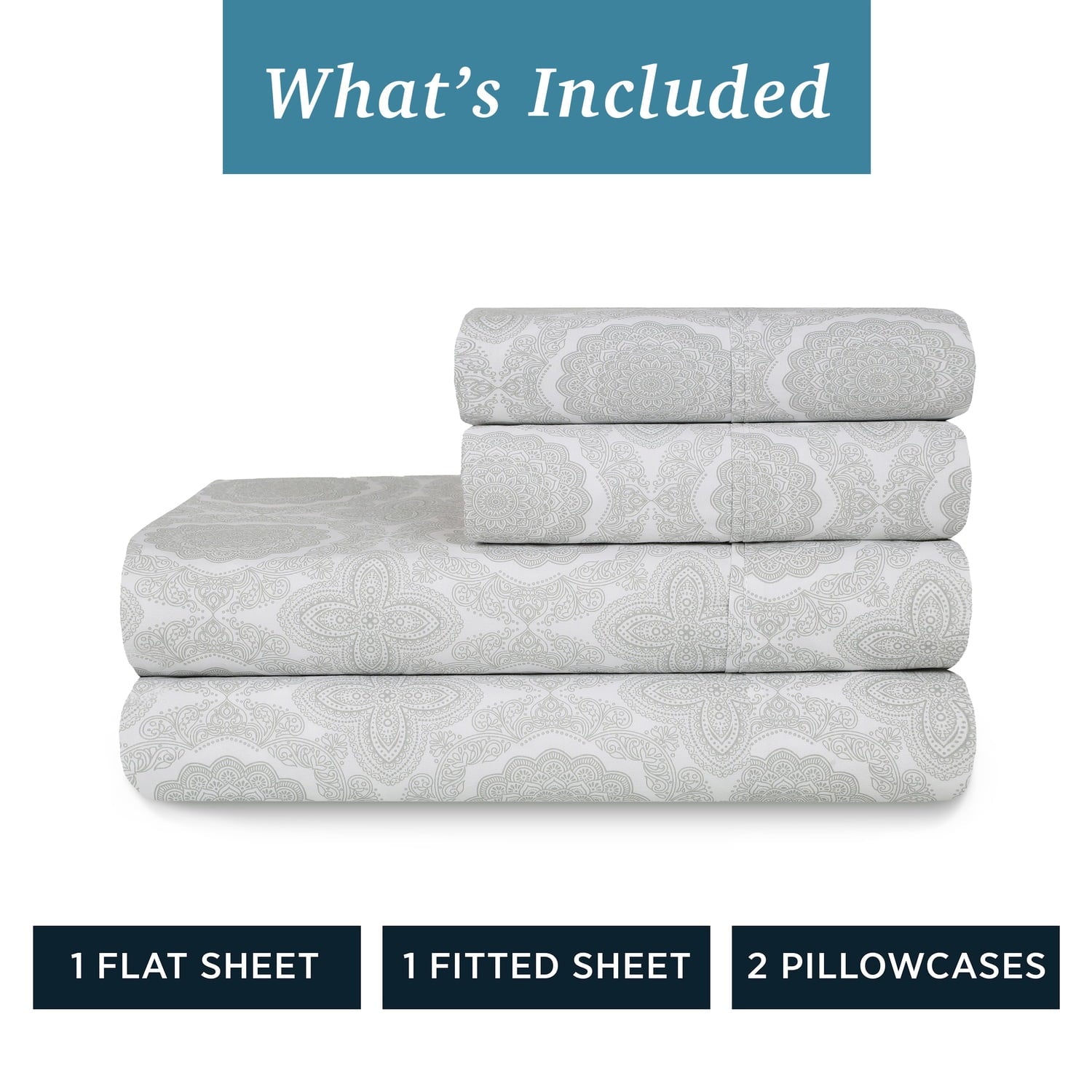 100% Cotton Queen Sheets Set, 4 Piece Bed Sheets Set with HeiQ Fresh, Percale Weave, Hotel Luxury, Ultra Soft Sheets ... - Image 2