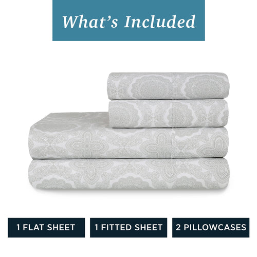 100% Cotton Queen Sheets Set, 4 Piece Bed Sheets Set with HeiQ Fresh, Percale Weave, Hotel Luxury, Ultra Soft Sheets ... - Image 2