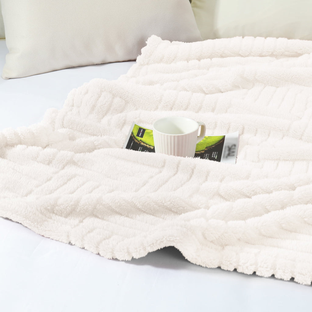 Fluffy Fleece Throw Blanket 50"x60" for Couch, Bed, Sofa, Fuzzy Soft Cozy Throw with Decorative Jacquard Pattern for ... - Image 2