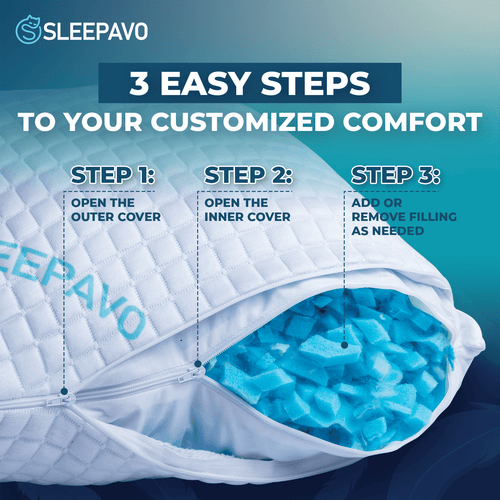 Adjustable Shredded Memory Foam Pillows Queen Size Set of 2 - Extra Soft Cooling Bamboo Bed Pillows for Sleeping - Ba... - Image 2