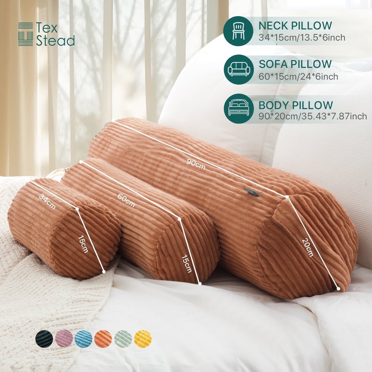 Multifunctional Long Pillow- uitable for yoga,Lumbar and Neck Support Roll Pillow- Orange（6"x14") - Image 6