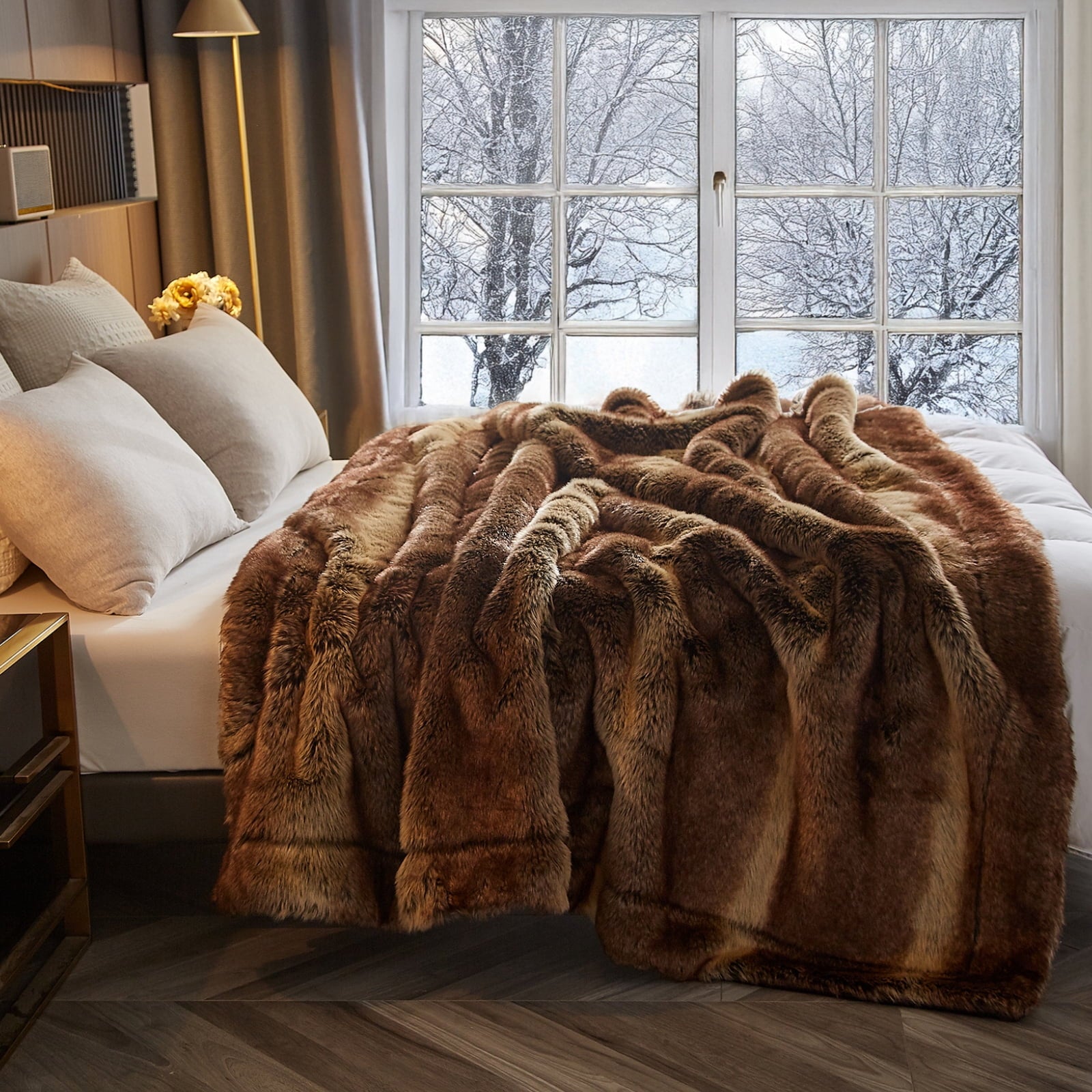 Luxury Faux Fur Throw Blanket for Bed Super Thick Warm Long Fluff Fuzzy Blankets for Bedroom Living Room, 60" x 80", ... - Image 4
