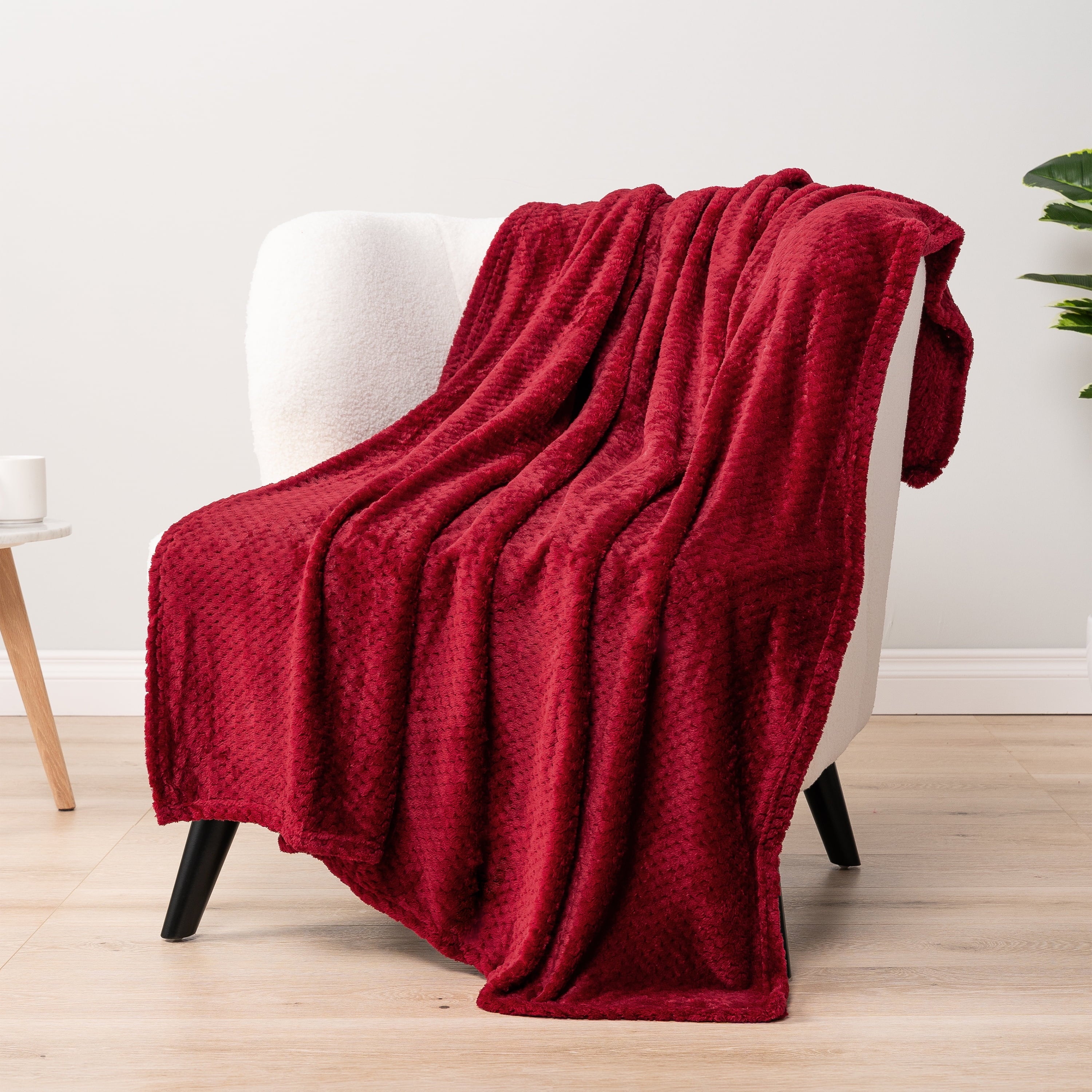 PAVILIA Maroon Red Throw Blanket for Couch, Twin Bed, Soft Fleece Throws for Sofa Chair, Fuzzy Waffle Textured Blanket, Cozy Warm Lightweigh - Image 3