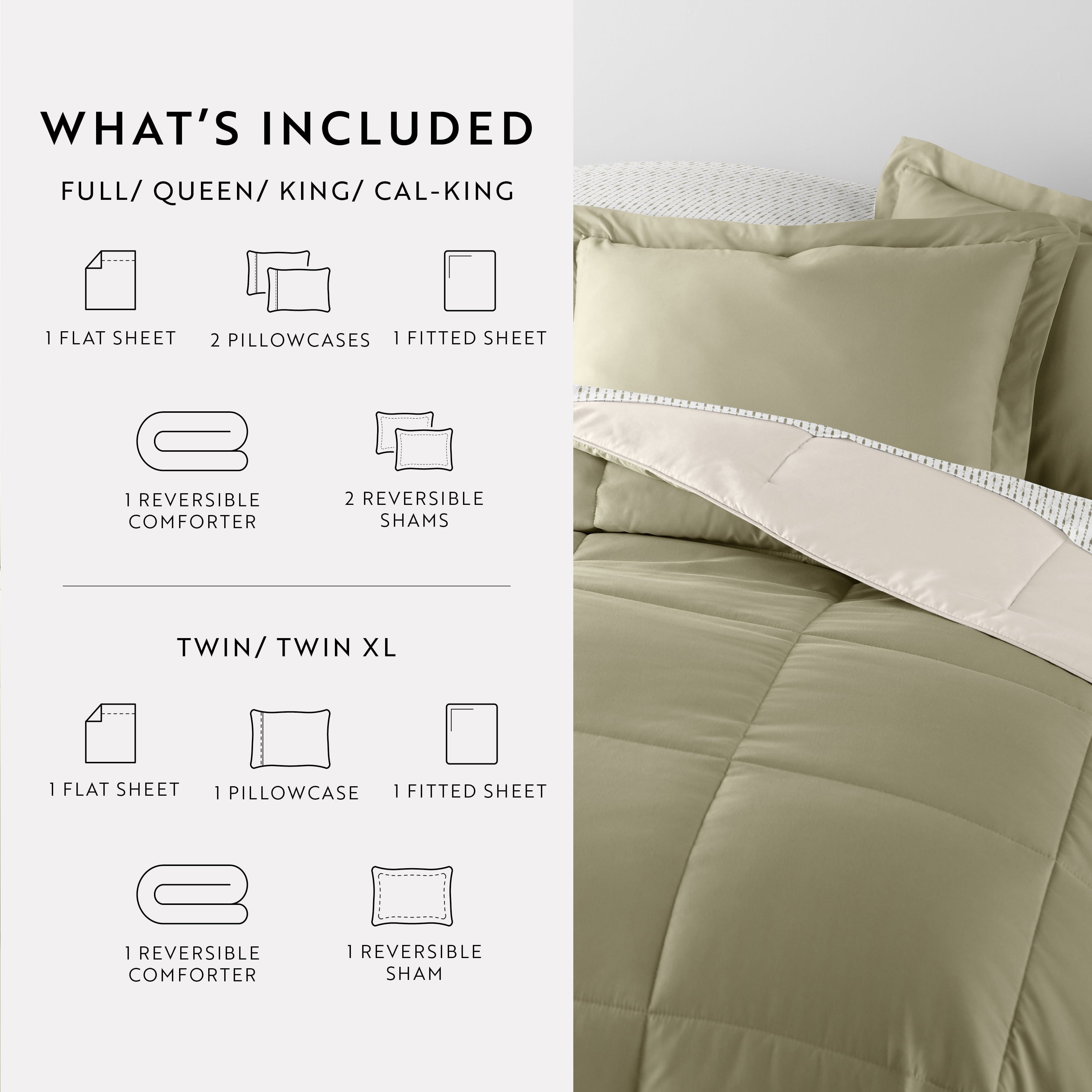 5 Piece Bedding Bundle, Reversible Comforter and Patterned Sheet Set, Twin - Image 3
