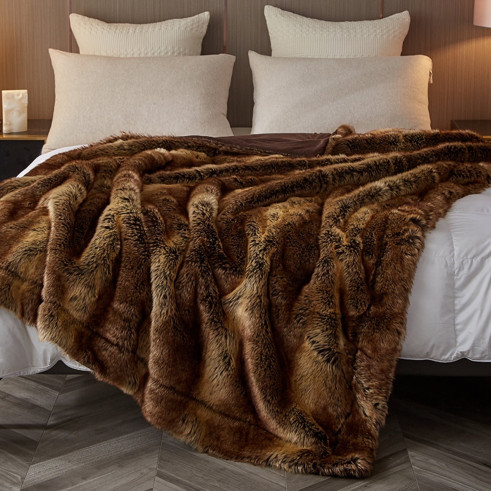 Luxury Faux Fur Throw Blanket for Bed Super Thick Warm Long Fluff Fuzzy Blankets for Bedroom Living Room, 60" x 80", ... - Image 3