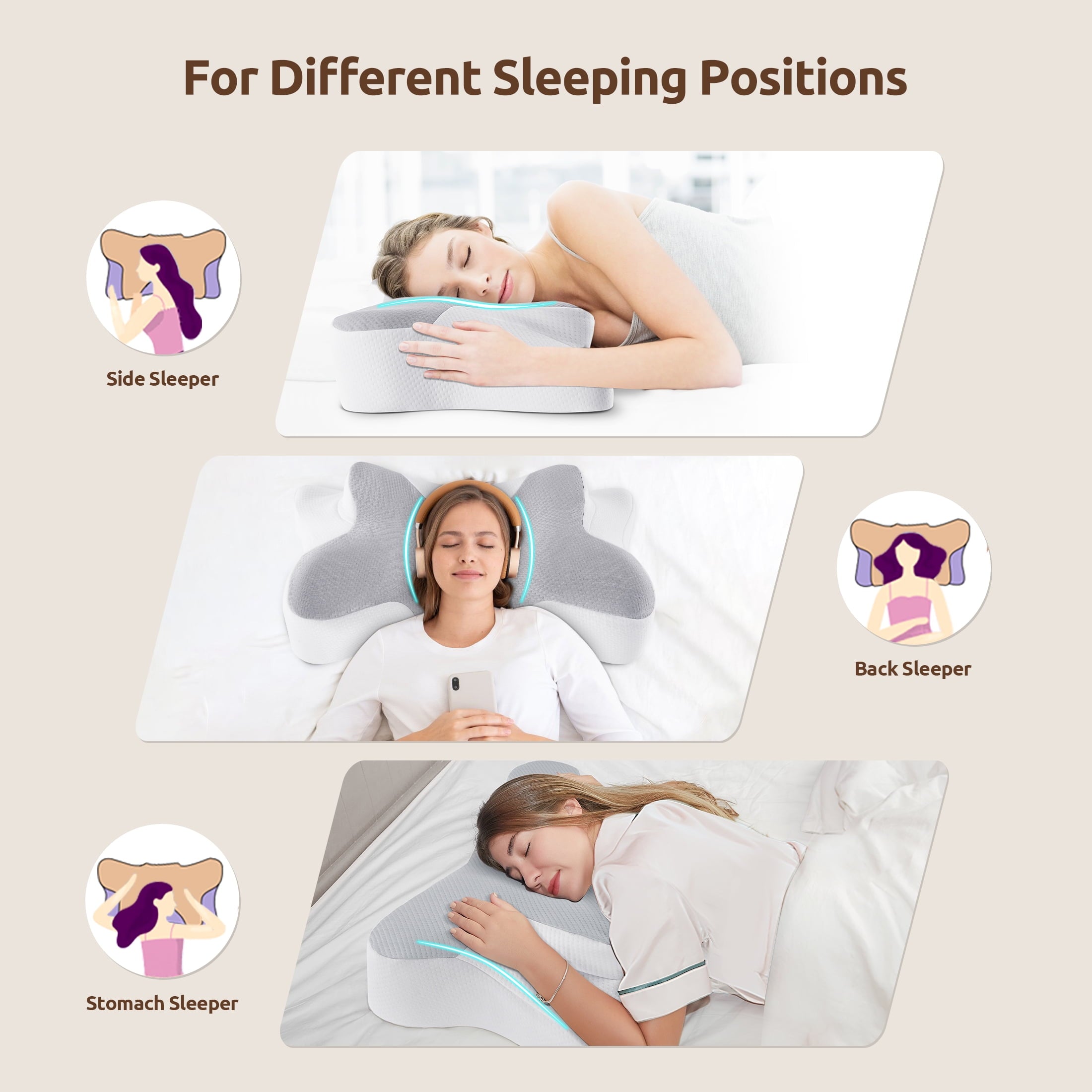 Memory Foam Pillow for Neck Pain Relief Cervical Sleepers Standard/Queen Gray - Image 6
