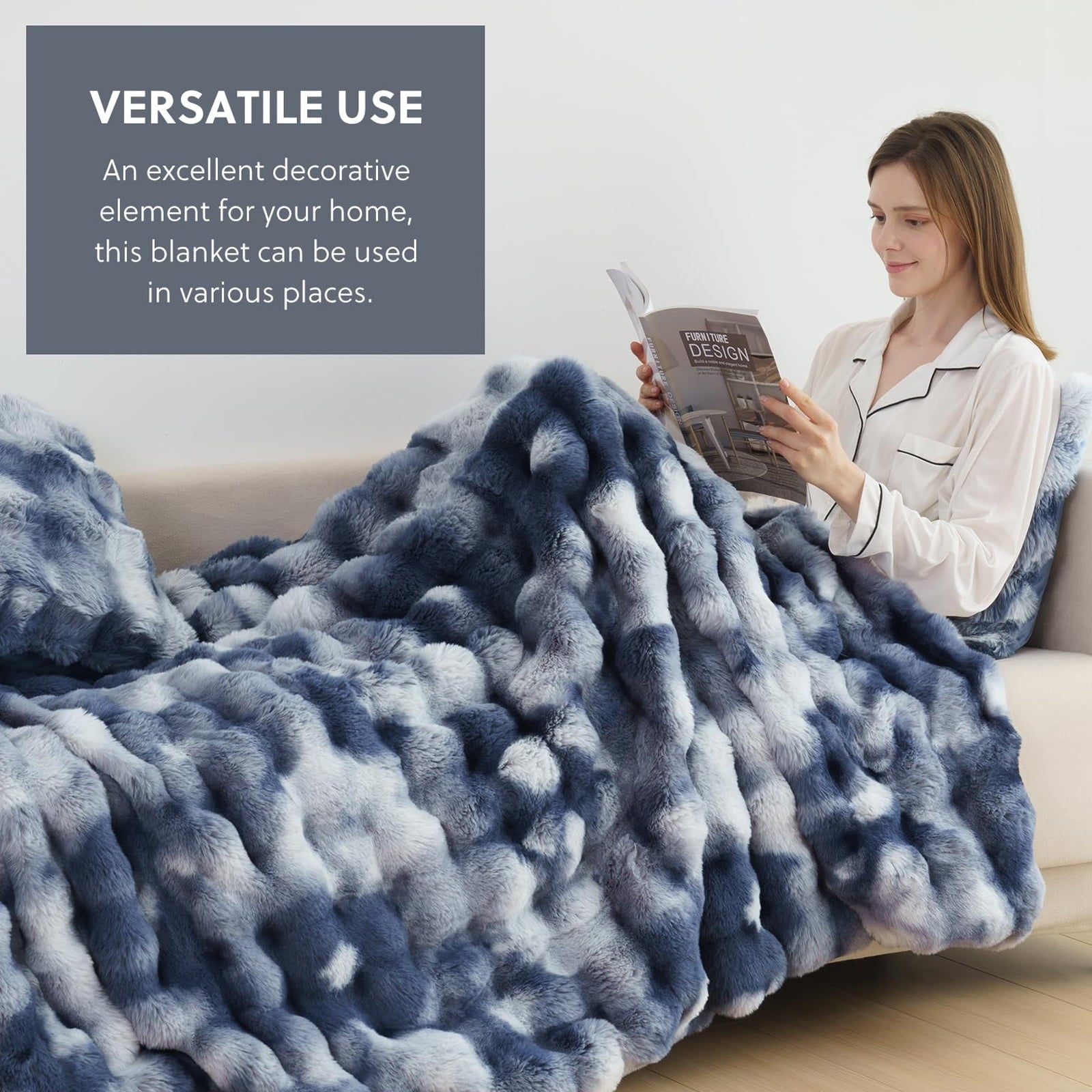 Faux Fur Throw Blanket for Couch Luxury Fluffy Thick Bubble Blanket Warm Cozy Throw for Bedroom Living Room, 50" x 60... - Image 4