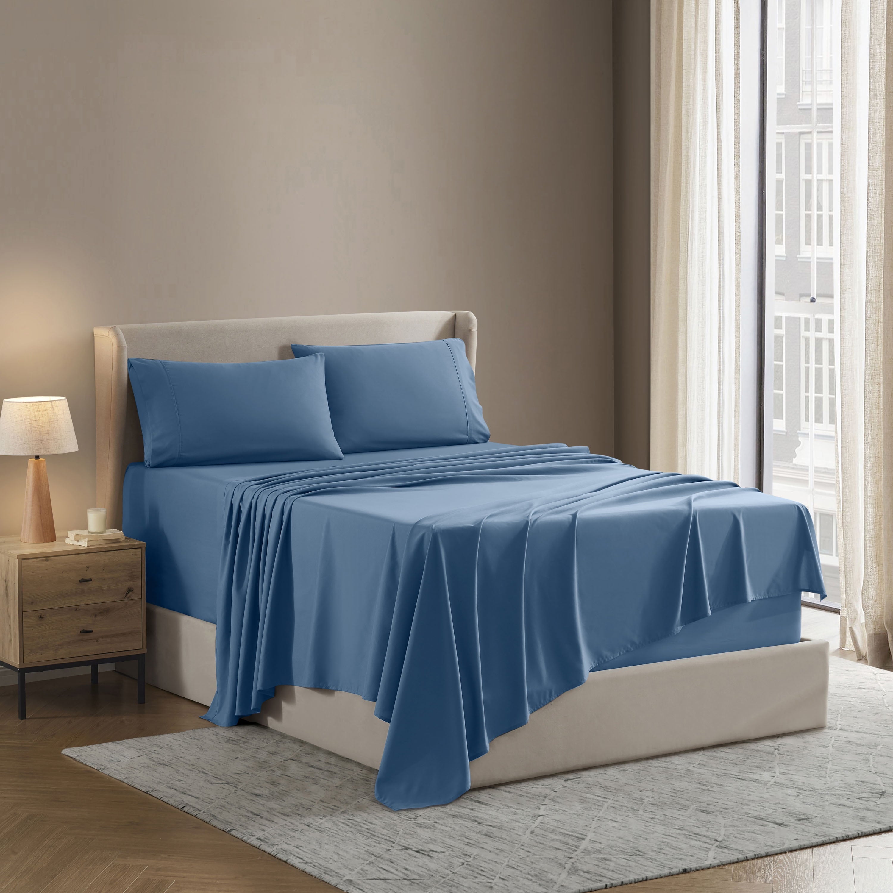 Split King Sheet Sets, 1800 Series Deep Pocket 5 Piece, Luxury Soft Microfiber Bed Sheet Sets, BLUE HEAVEN - Image 2