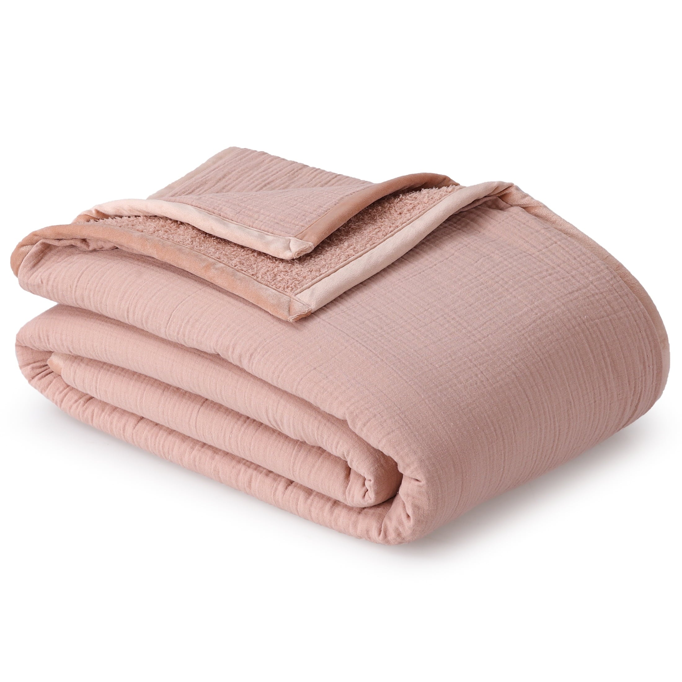 Gauze Reverse to Cozy Knit Super Soft Throw Blanket, Oversized, Antique Blush - Image 2