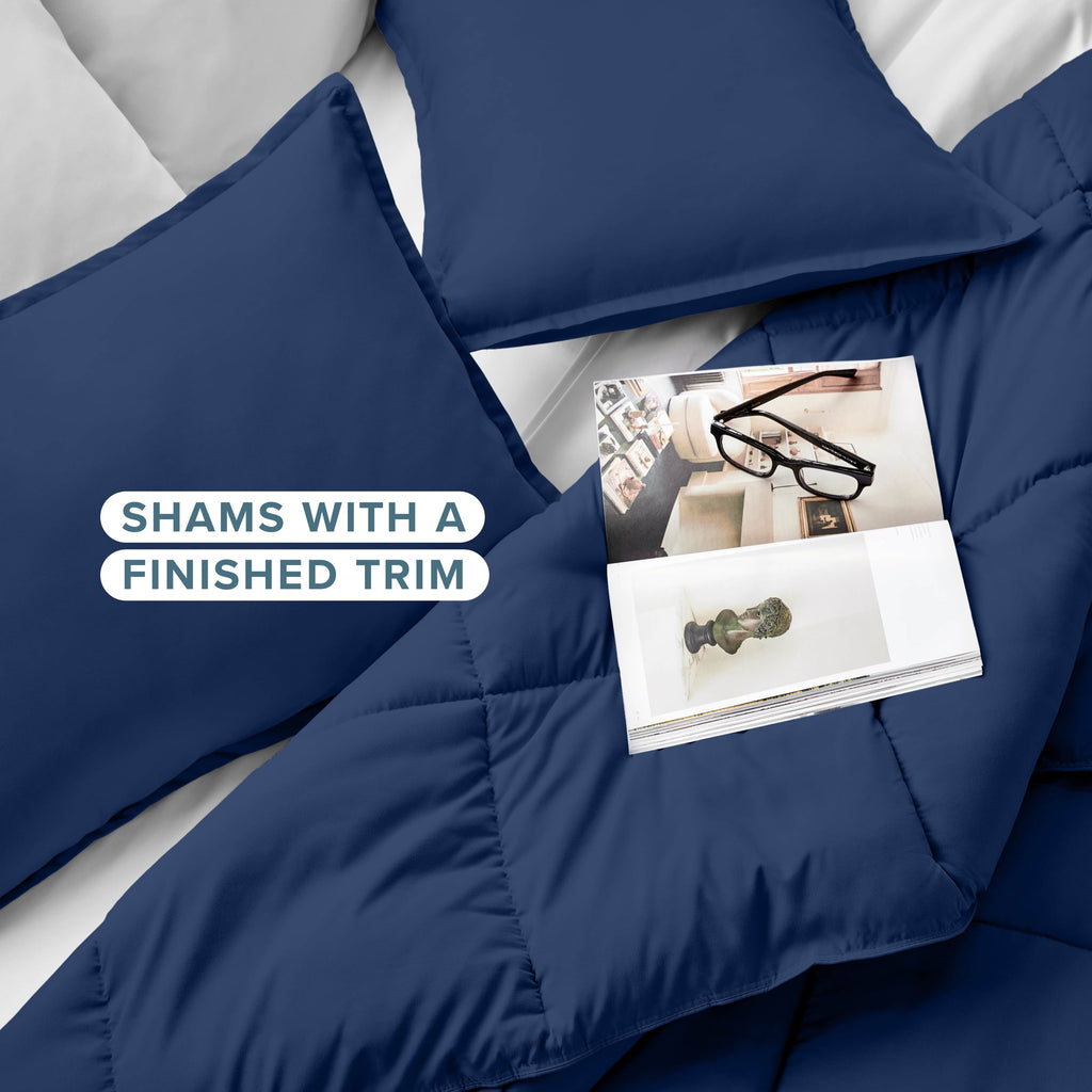 Down Alternative Comforter Set - 3-Pieces - All Seasons - Queen, Dark Blue - Image 4