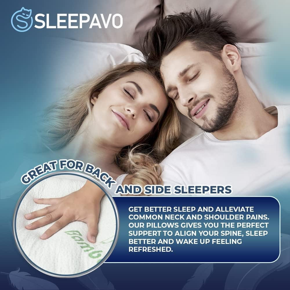 Memory Foam Pillows Queen Size Set of 2 - Cooling Bed Pillows for Sleeping - Back, Stomach, Side Sleeper Firm, Comfy ... - Image 5