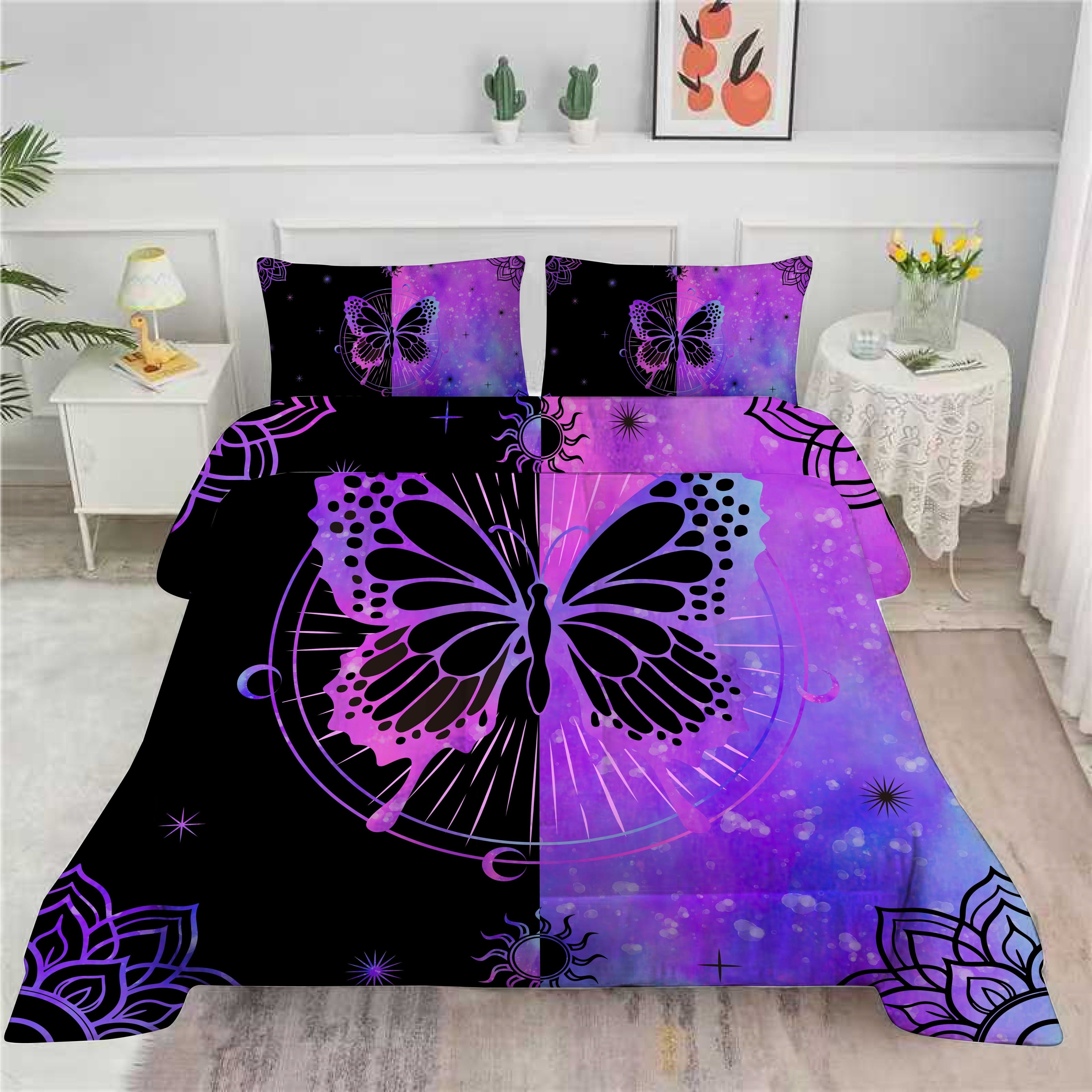 Butterfly Comforter Set Full Size for Girls Kids Teens Black Blue Purple Tie Dye Bedding Set 3 Pieces - Image 4