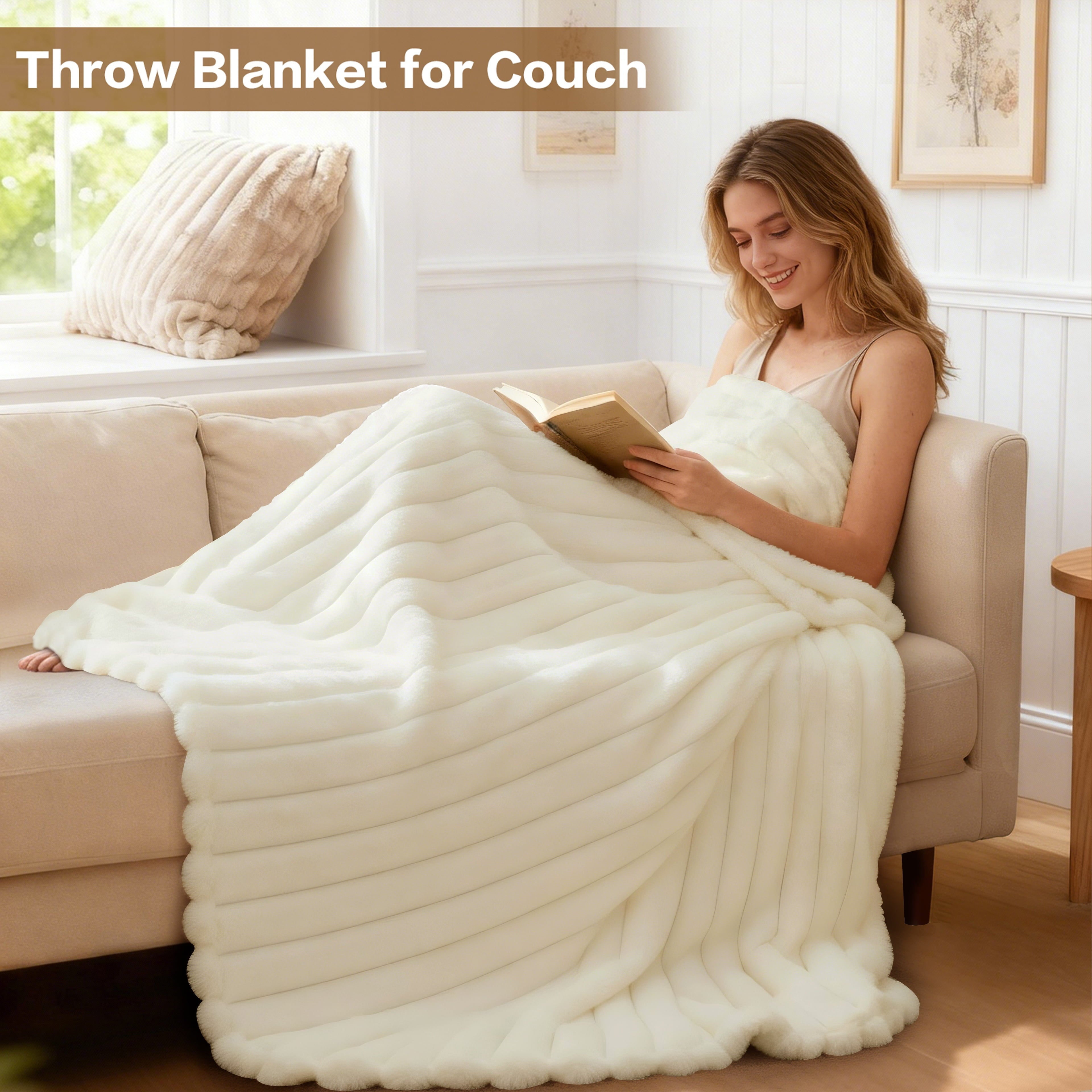 EMONIA White Fleece Throw Blanket for Couch, 320GSM Super Soft Cozy Blankets and Throws, Decorative Fleece Blankets for Women Men Gifts, Thr - Image 4