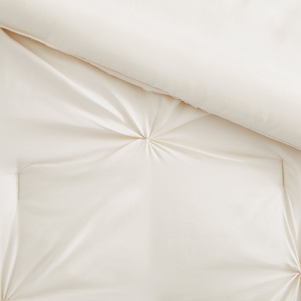 Comforter Set, 3-Piece, Queen, Pleated Wrinkle-Resistant Microfiber Bedding, Ivory, All-Season - Image 3
