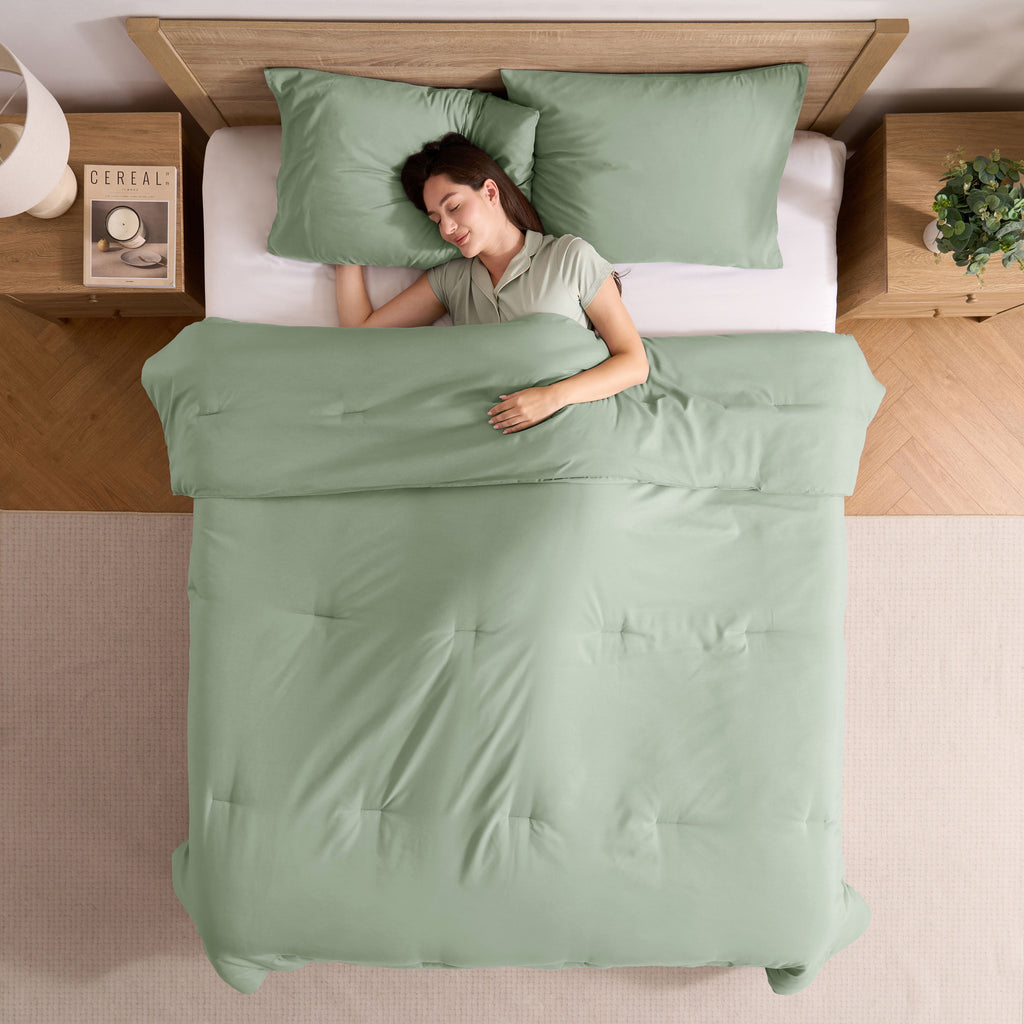 Comforter Sets, All Season Lightweight Solid Queen Comforter Set, 3-Pc Bedding Sets, Sage Green - Image 5