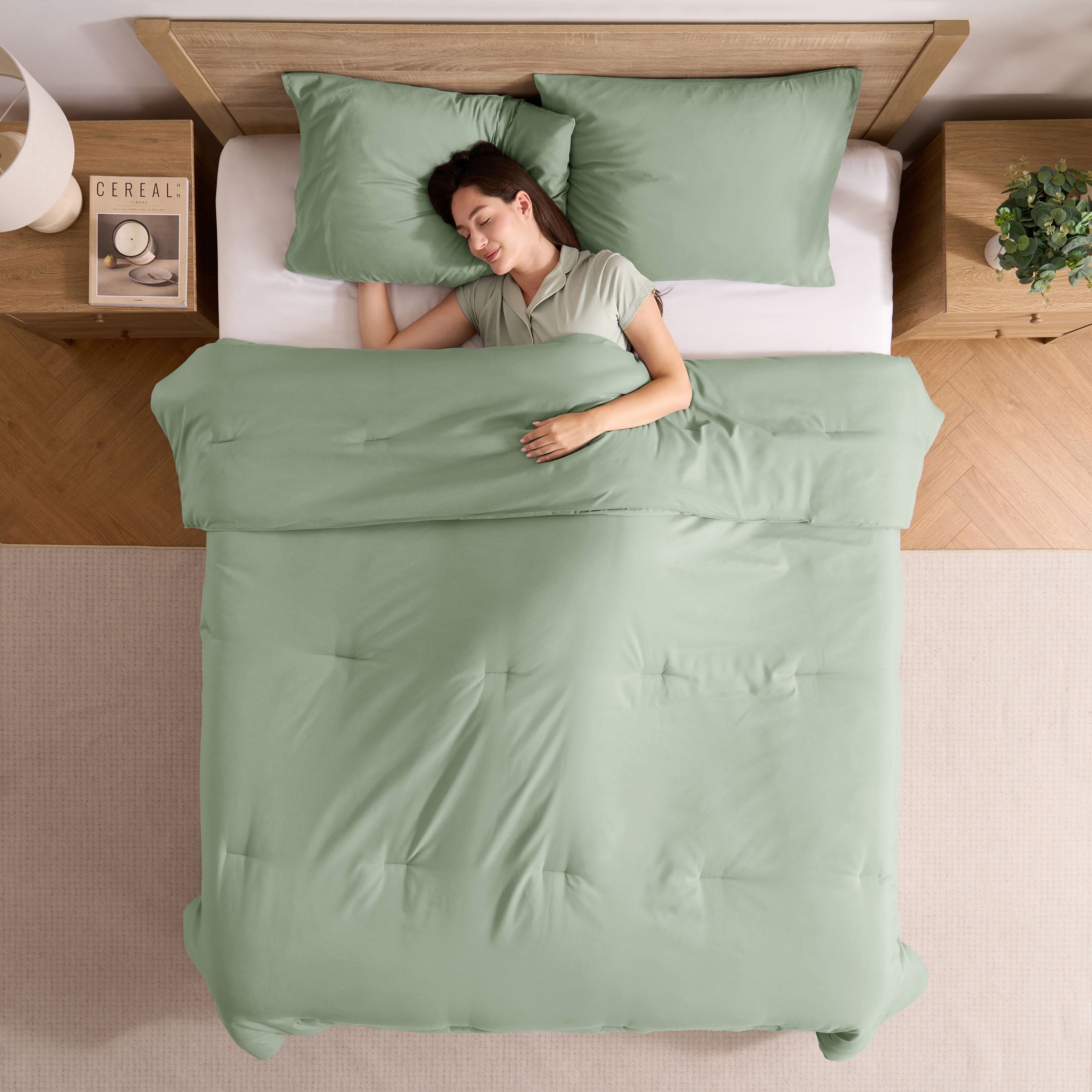 Comforter Sets, All Season Lightweight Solid Queen Comforter Set, 3-Pc Bedding Sets, Sage Green - Image 5