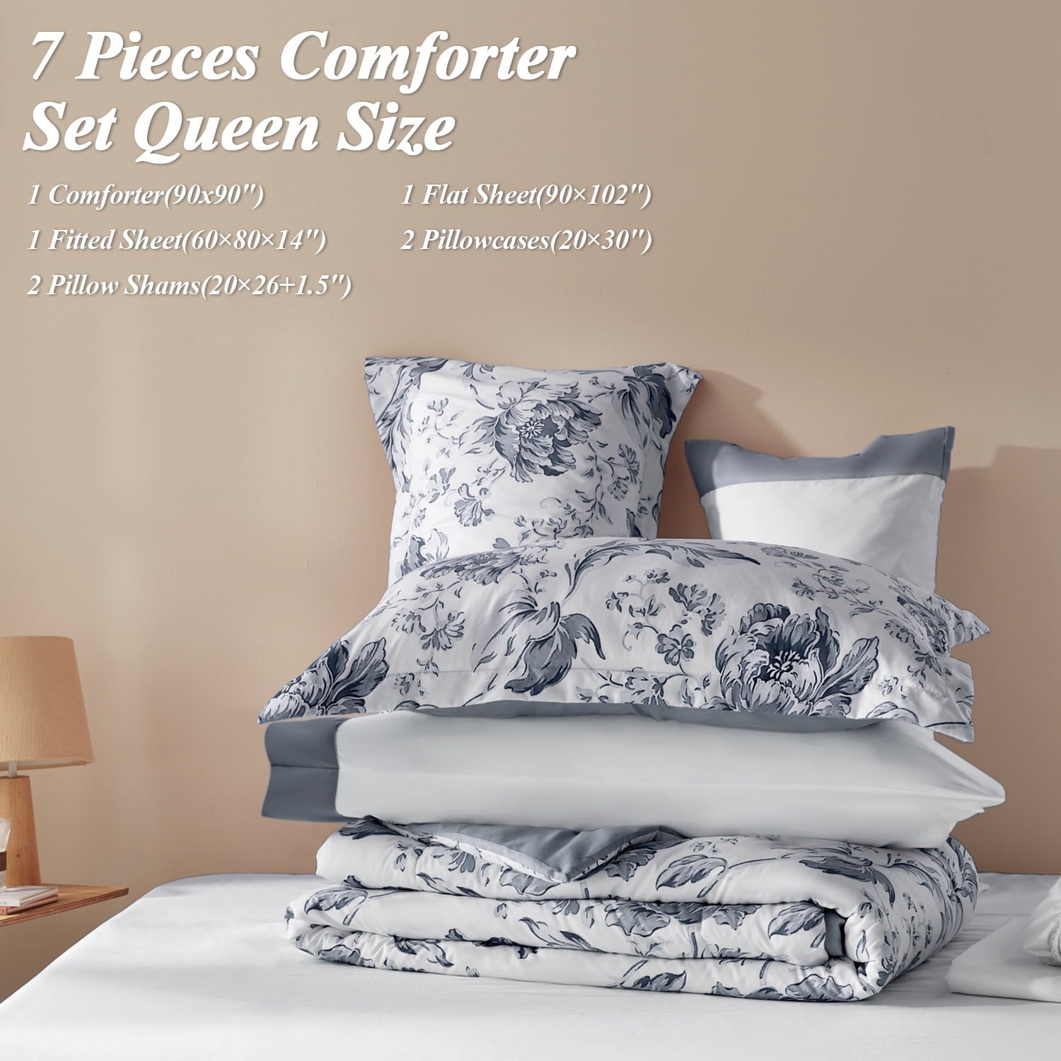 Queen Comforter Sets,7-Pieces Reversible Bedding Sets,Bed in a Bag with Comforter,Flat Sheet and Fitted Sheet,Pillowc... - Image 4