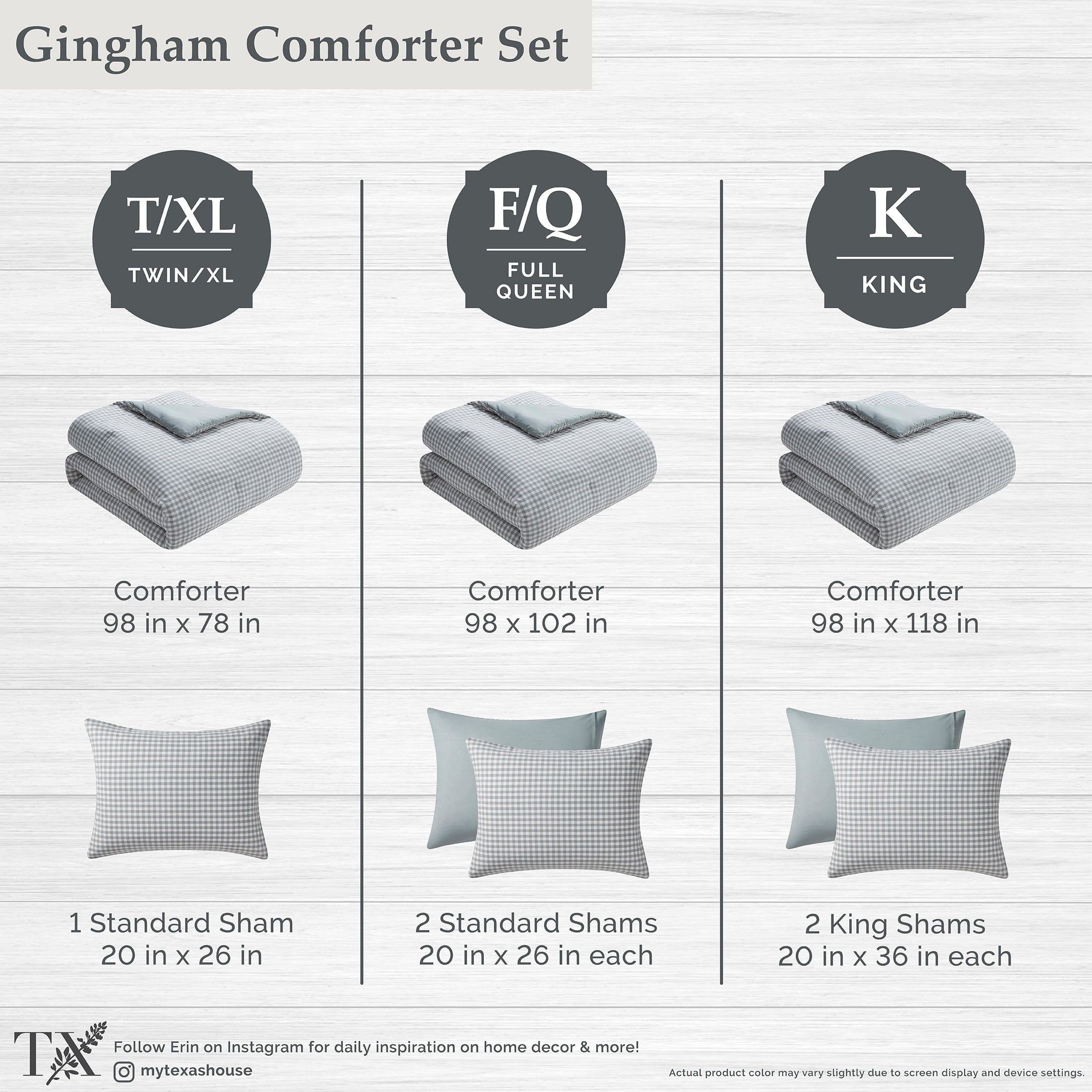 Full/Queen Comforter Set, All-Season, 3-Piece, Green Gingham Plaid - Image 3
