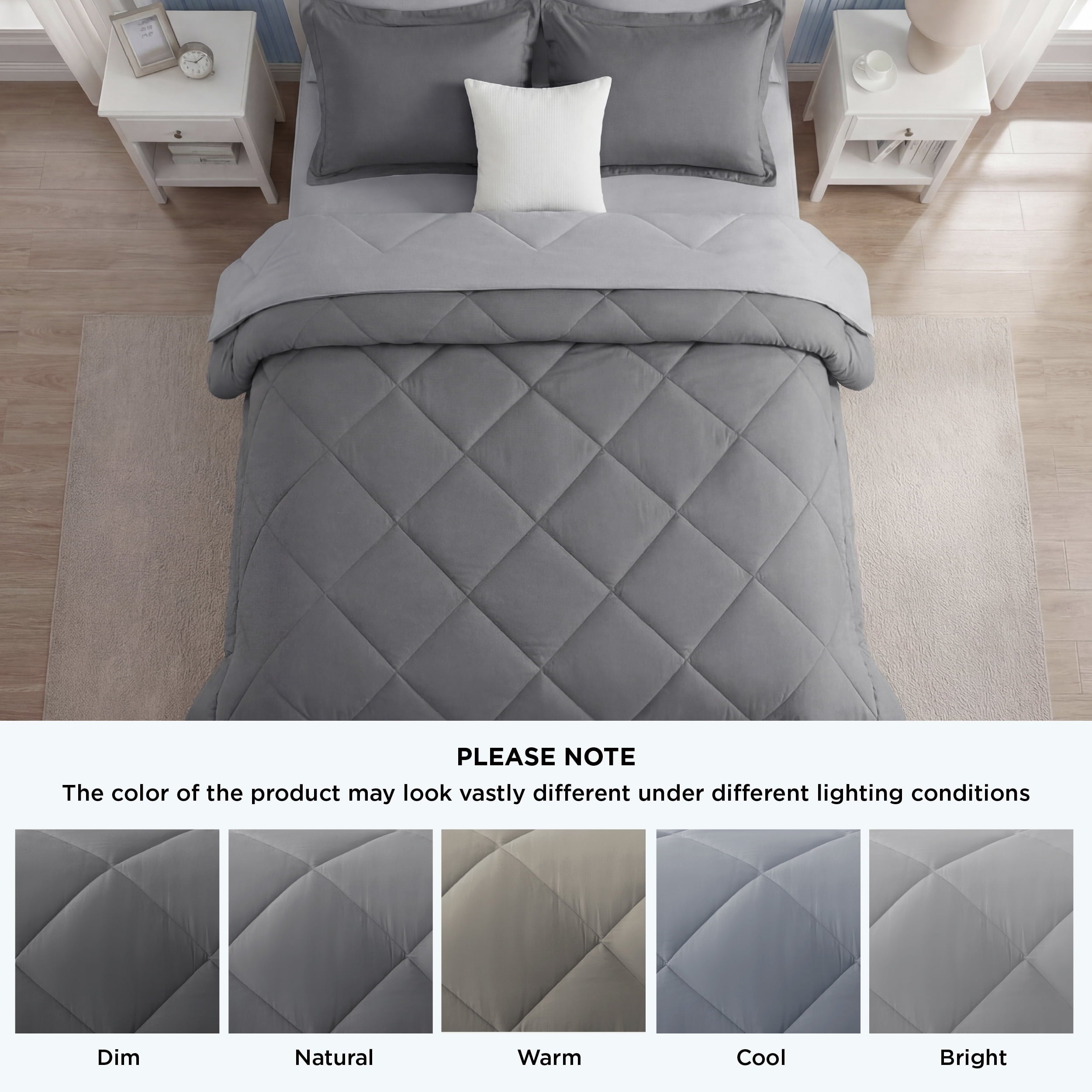 Queen Reversible Comforter Set - 7 Pieces Grey Bedding, Bed in a Bag with Alternative Comforter, Sheets, Pillowcases ... - Image 5