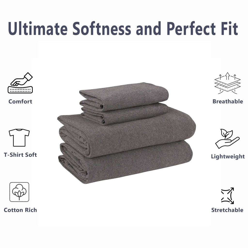 Mainstays Cotton Rich Extra Soft Jersey Bed Sheet Set, Queen, Charcoal, 4 Pieces - Image 2