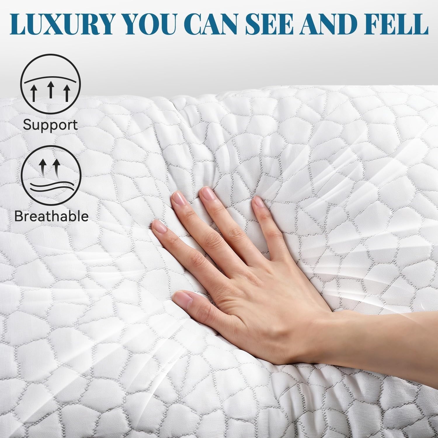 Shredded Memory Foam Pillows for Sleeping, Bed Pillows Queen Size Set of 2 Pack Adjustable for Side and Back Sleeper with Washable Removable - Image 3