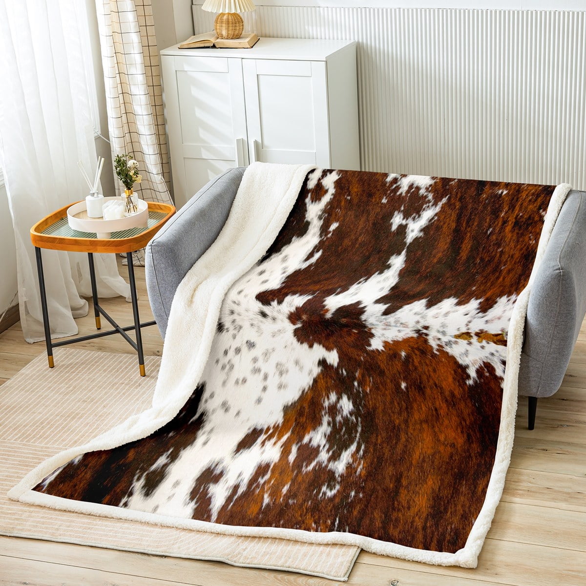 Milk Cow Print Throw Blanket for Bed Chair,Black Brown Cowhide Fleece Blanket 50"x60",Farmhouse Rustic Animal Skin We... - Image 2
