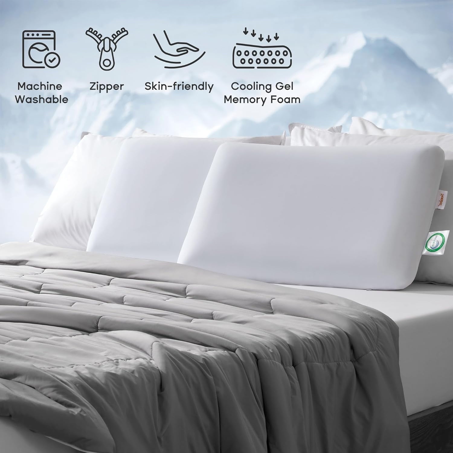 Sonive Ultra Thin Cooling Memory Foam Pillows, Summer Bed Pillows for Back, Stomach or Side Sleepers, Flat Pillow with Washable Cover, Premi - Image 5