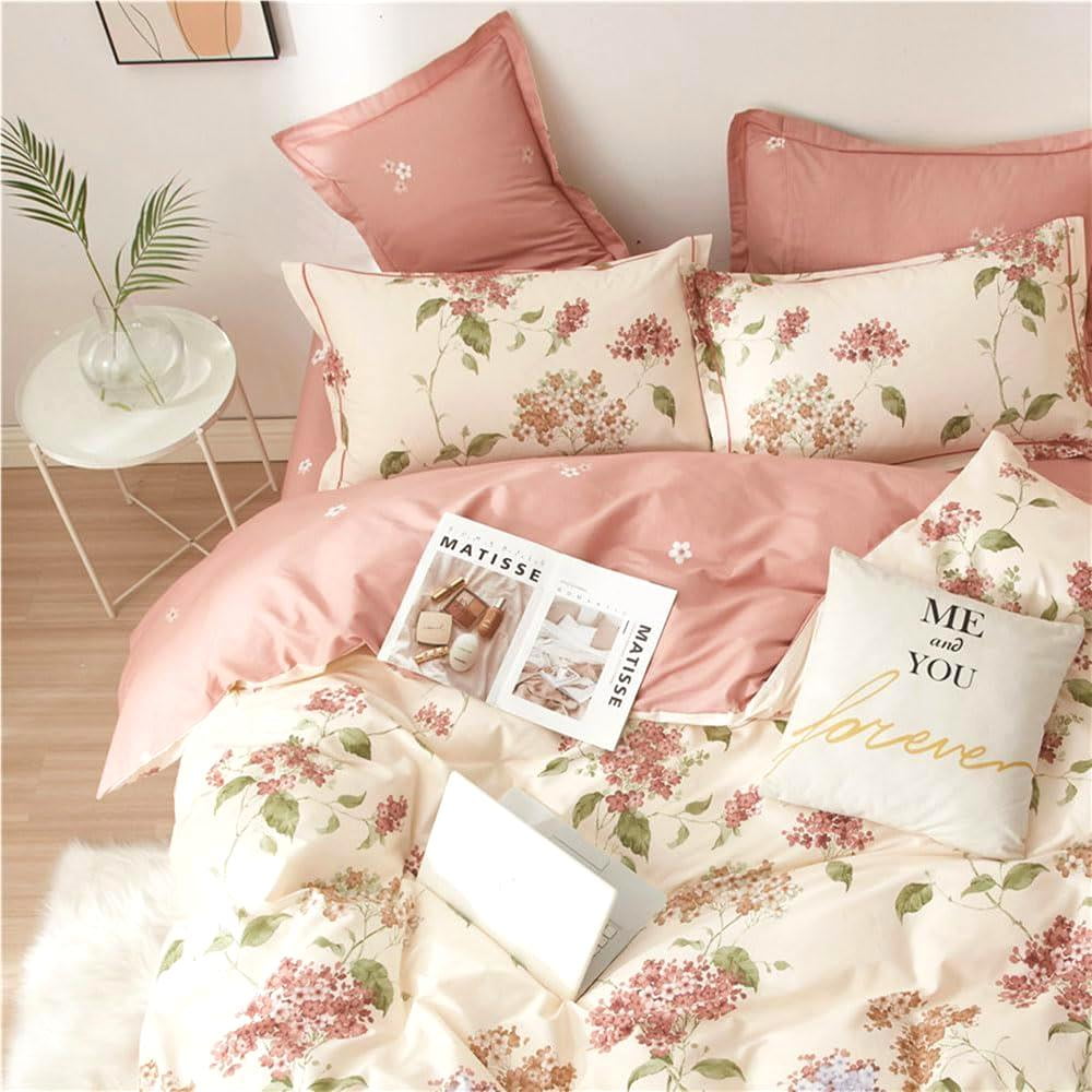 Jolusere White with Pink Flowers King Comforter Sets, 3 Pieces Chic Garden Style Reversible Bedding Sets for Adults All Season - Image 6